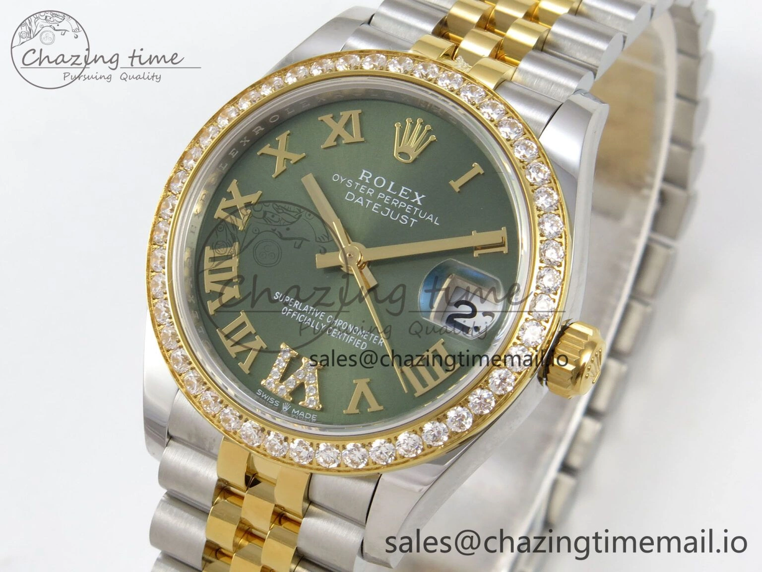 DateJust 31 278383RBR THBF 1:1 Best Edition 904L Steel Green Roman Diamonds Dial Diamonds Bezel on SS YG Jubilee Bracelet HZ Cal.2236