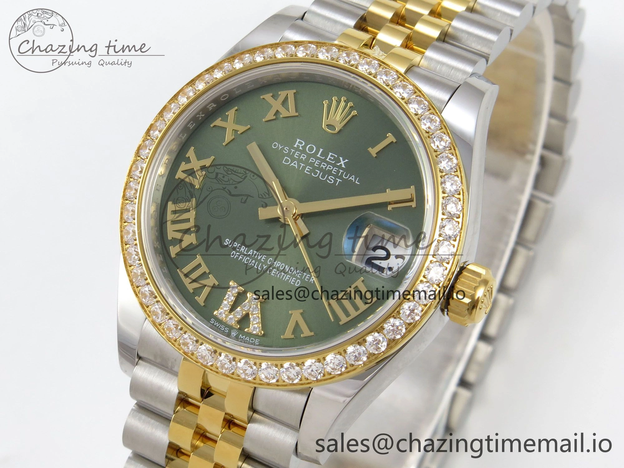 DateJust 31 278383RBR THBF 1:1 Best Edition 904L Steel Green Roman Diamonds Dial Diamonds Bezel on SS YG Jubilee Bracelet HZ Cal.2236