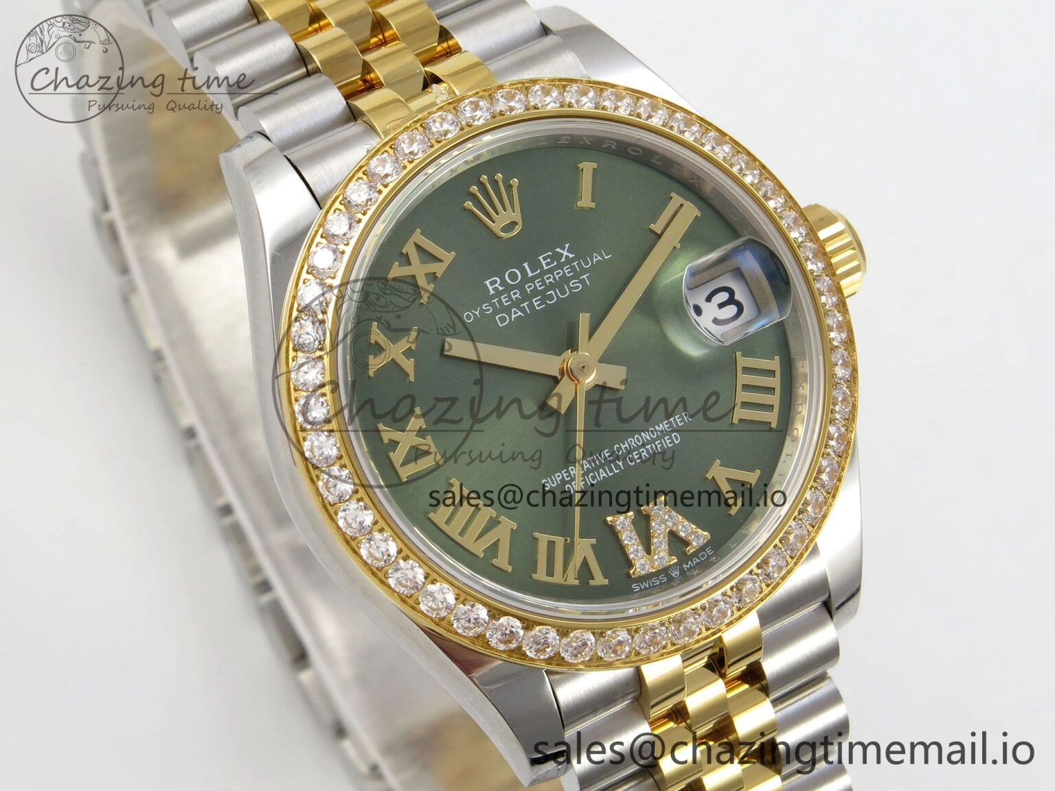 DateJust 31 278383RBR THBF 1:1 Best Edition 904L Steel Green Roman Diamonds Dial Diamonds Bezel on SS YG Jubilee Bracelet HZ Cal.2236