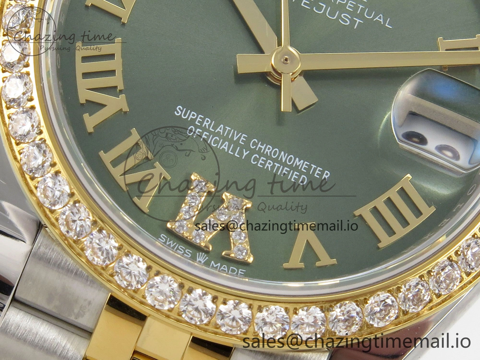 DateJust 31 278383RBR THBF 1:1 Best Edition 904L Steel Green Roman Diamonds Dial Diamonds Bezel on SS YG Jubilee Bracelet HZ Cal.2236