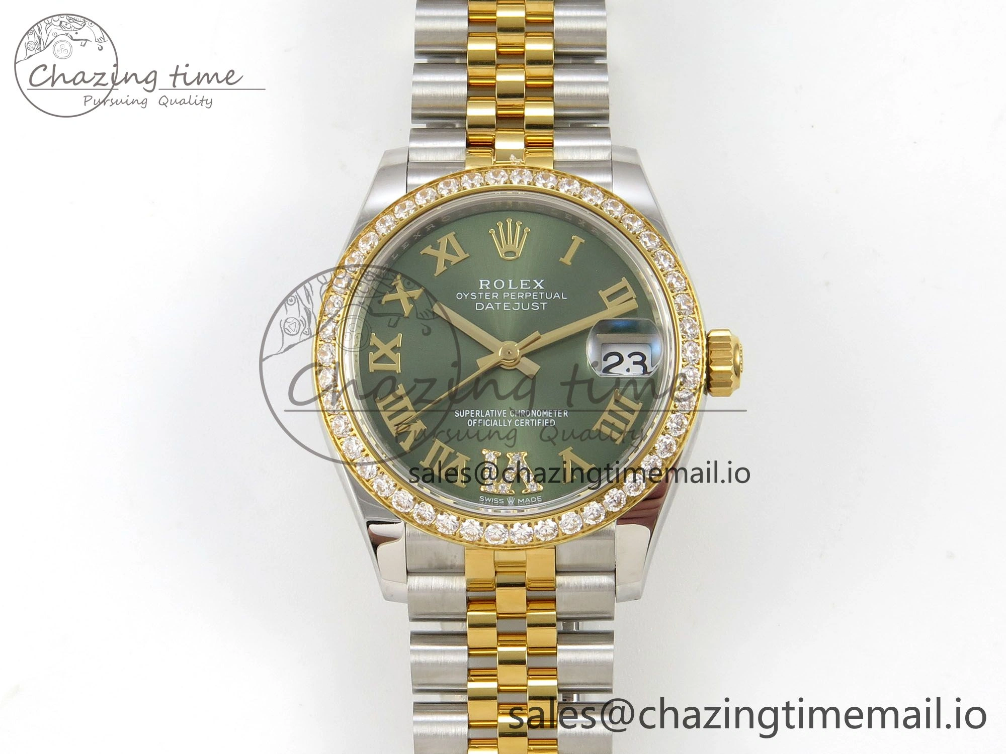 DateJust 31 278383RBR THBF 1:1 Best Edition 904L Steel Green Roman Diamonds Dial Diamonds Bezel on SS YG Jubilee Bracelet HZ Cal.2236