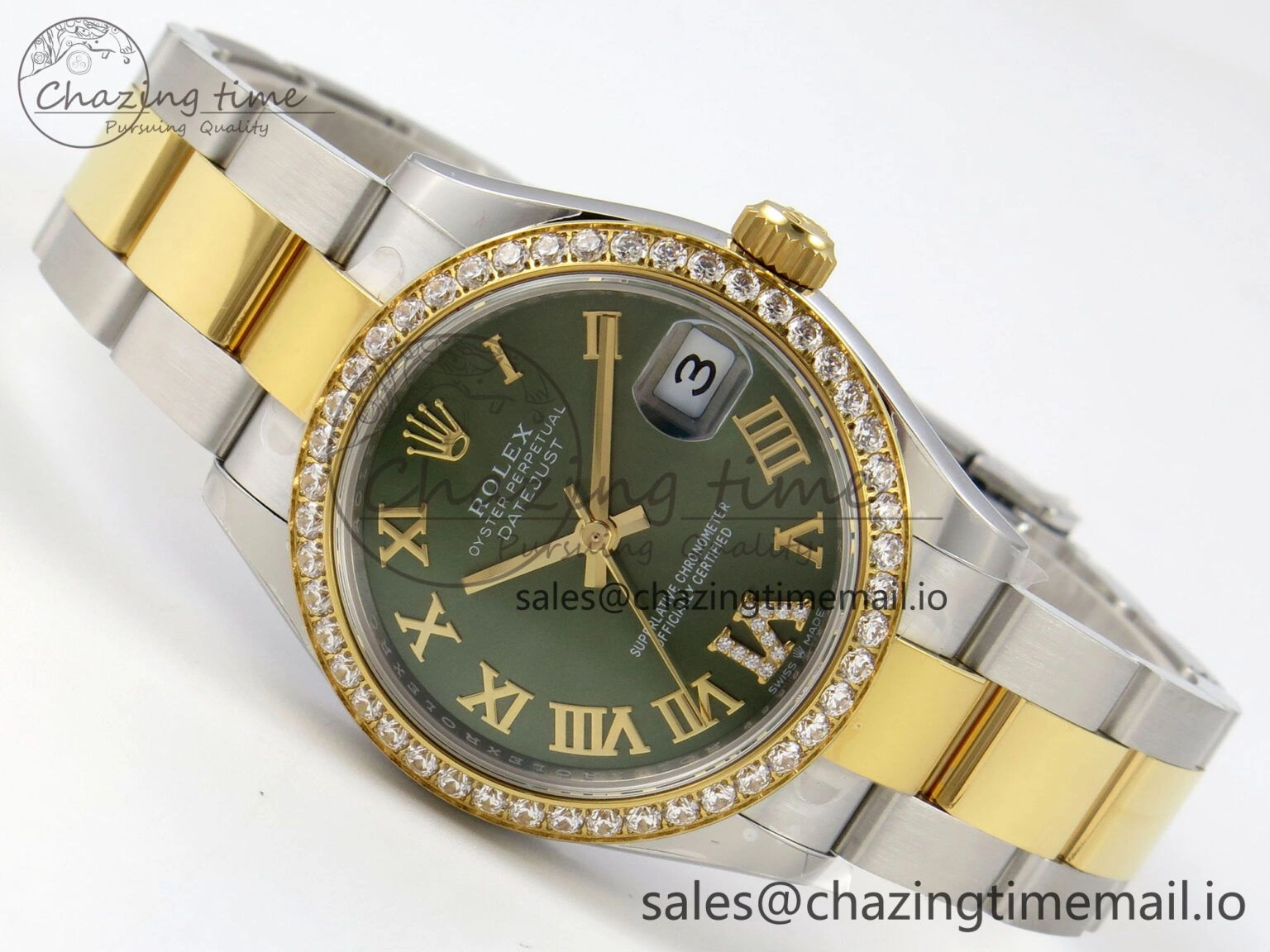 DateJust 31 278383RBR THBF 1:1 Best Edition 904L Steel Green Roman Diamonds Dial Diamonds Bezel on SS YG Oyster Bracelet HZ Cal.2236
