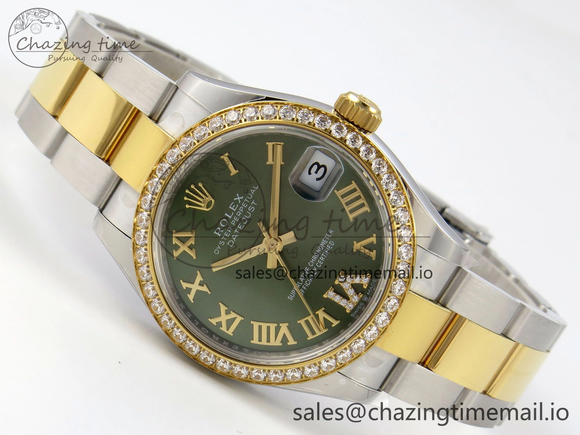 DateJust 31 278383RBR THBF 1:1 Best Edition 904L Steel Green Roman Diamonds Dial Diamonds Bezel on SS YG Oyster Bracelet HZ Cal.2236