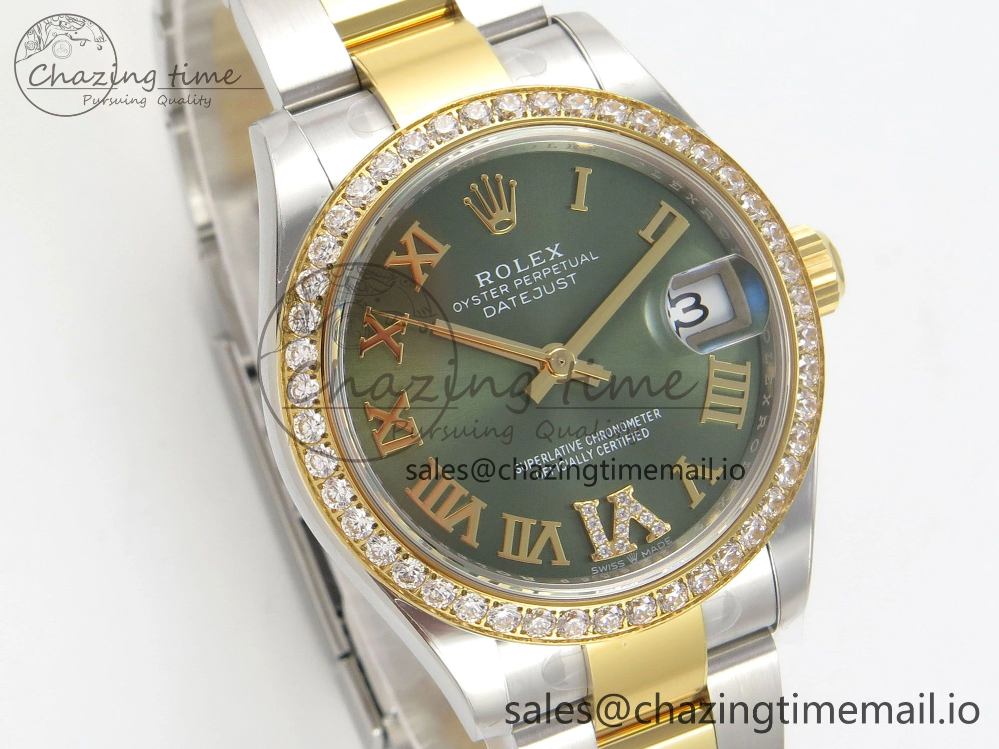 DateJust 31 278383RBR THBF 1:1 Best Edition 904L Steel Green Roman Diamonds Dial Diamonds Bezel on SS YG Oyster Bracelet HZ Cal.2236