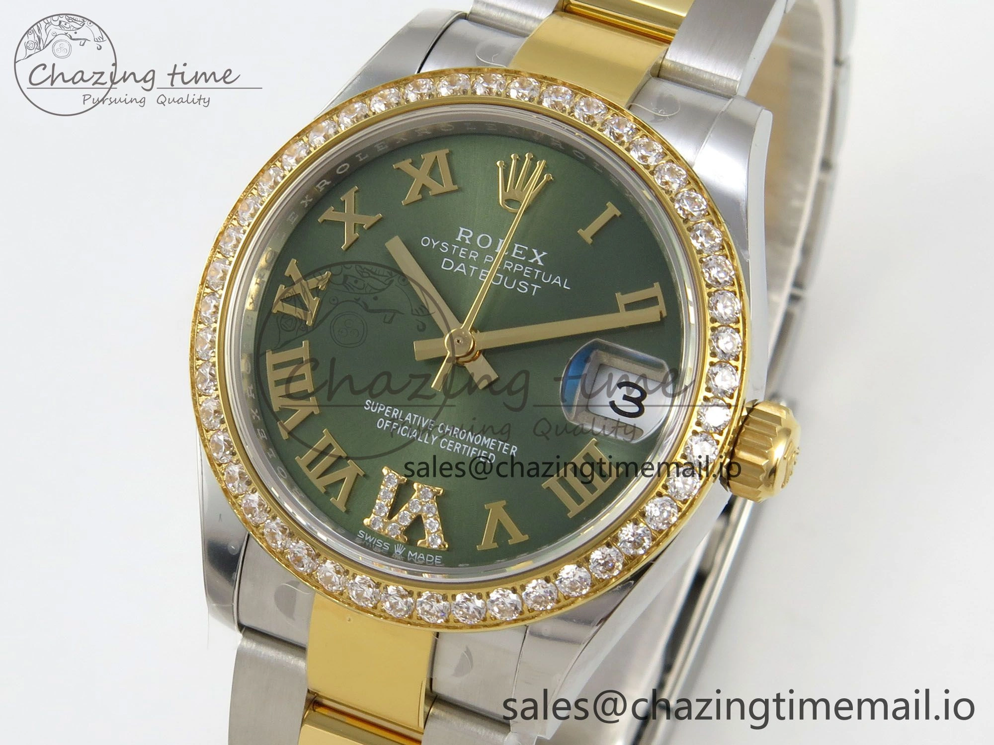 DateJust 31 278383RBR THBF 1:1 Best Edition 904L Steel Green Roman Diamonds Dial Diamonds Bezel on SS YG Oyster Bracelet HZ Cal.2236