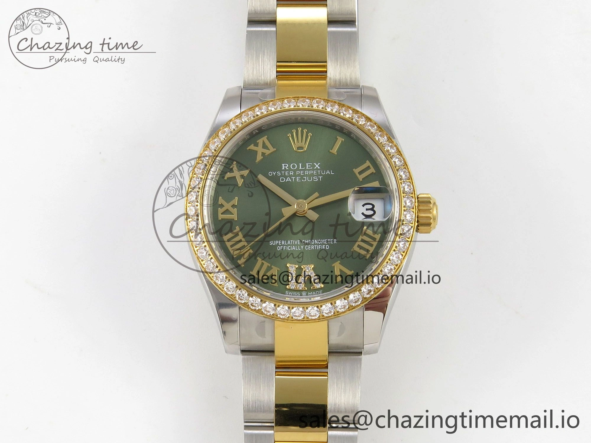 DateJust 31 278383RBR THBF 1:1 Best Edition 904L Steel Green Roman Diamonds Dial Diamonds Bezel on SS YG Oyster Bracelet HZ Cal.2236