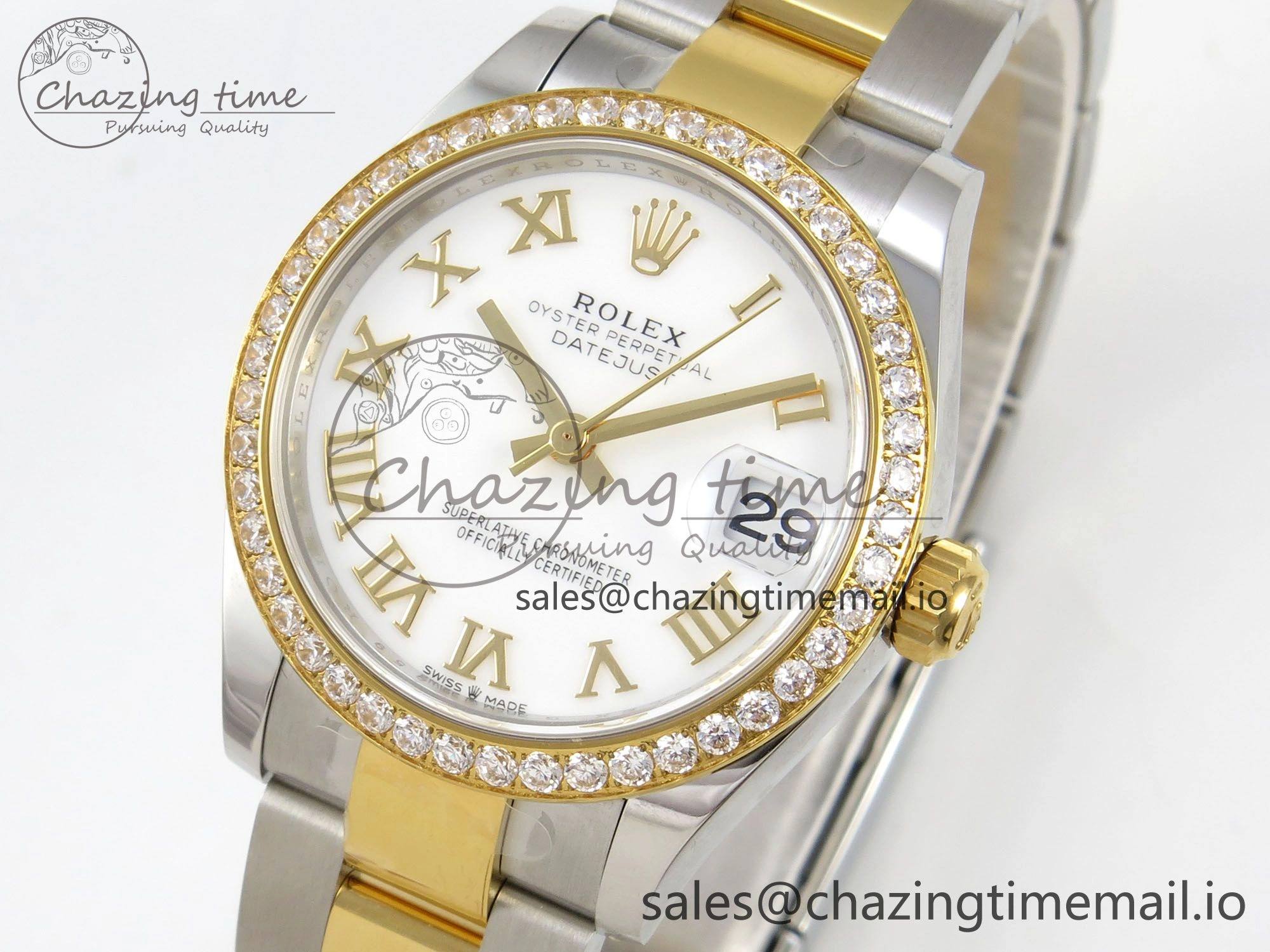 DateJust 31 278383RBR THBF 1:1 Best Edition 904L Steel White Roman Dial Diamonds Bezel on SS YG Oyster Bracelet HZ Cal.2236