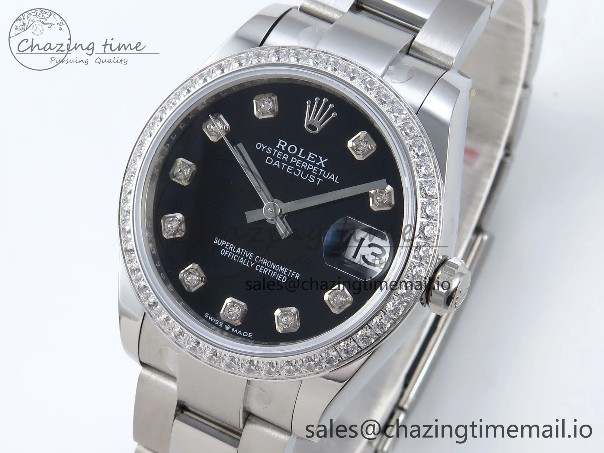 DateJust 31 278384RBR ARF 1:1 Best Edition 904L Steel Black Diamonds Dial Diamonds Bezel on SS Oyster Bracelet ETA 2688