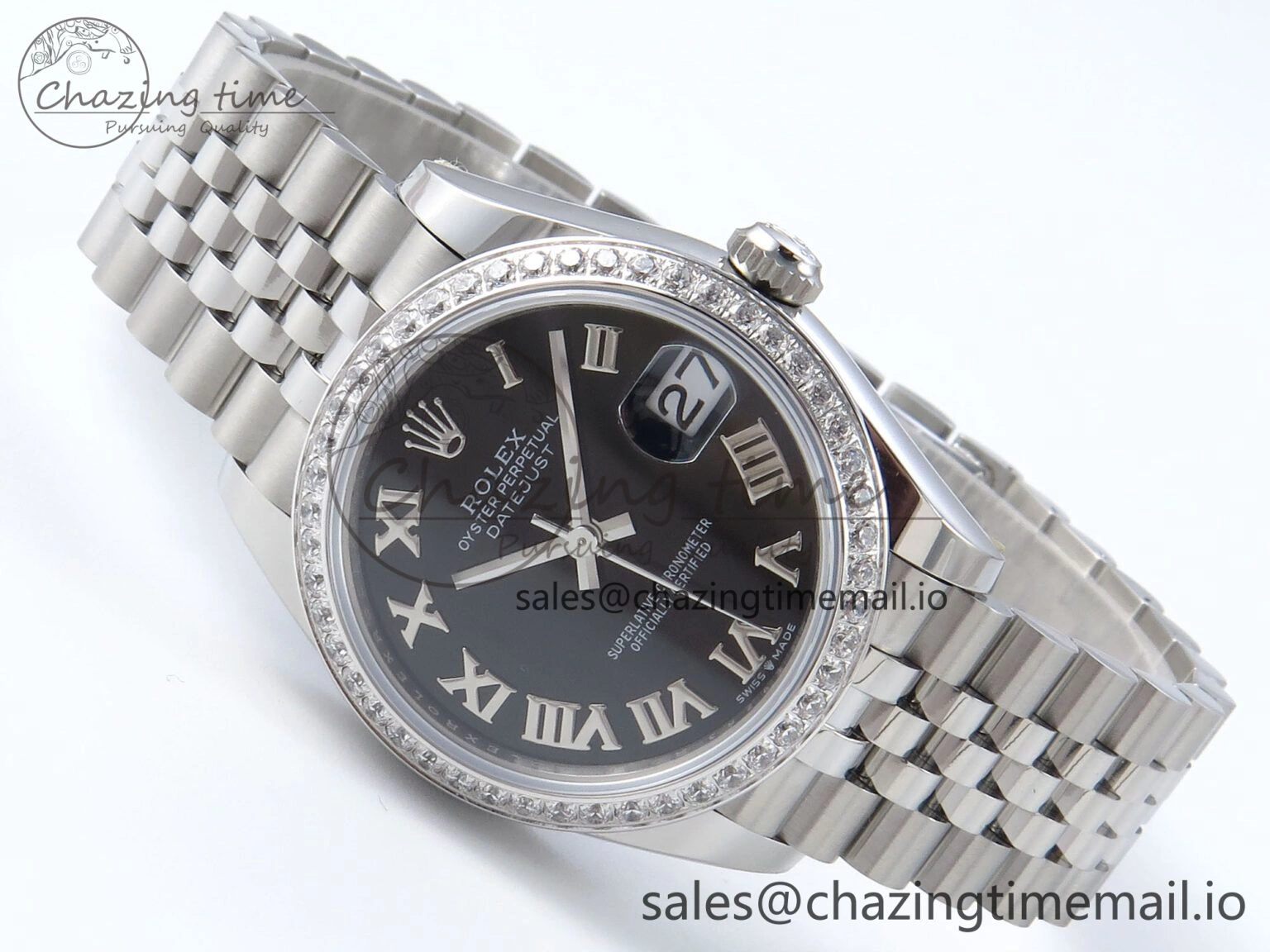 DateJust 31 278384RBR ARF 1:1 Best Edition 904L Steel Black Roman Dial Diamonds Bezel on SS Jubilee Bracelet ETA 2688