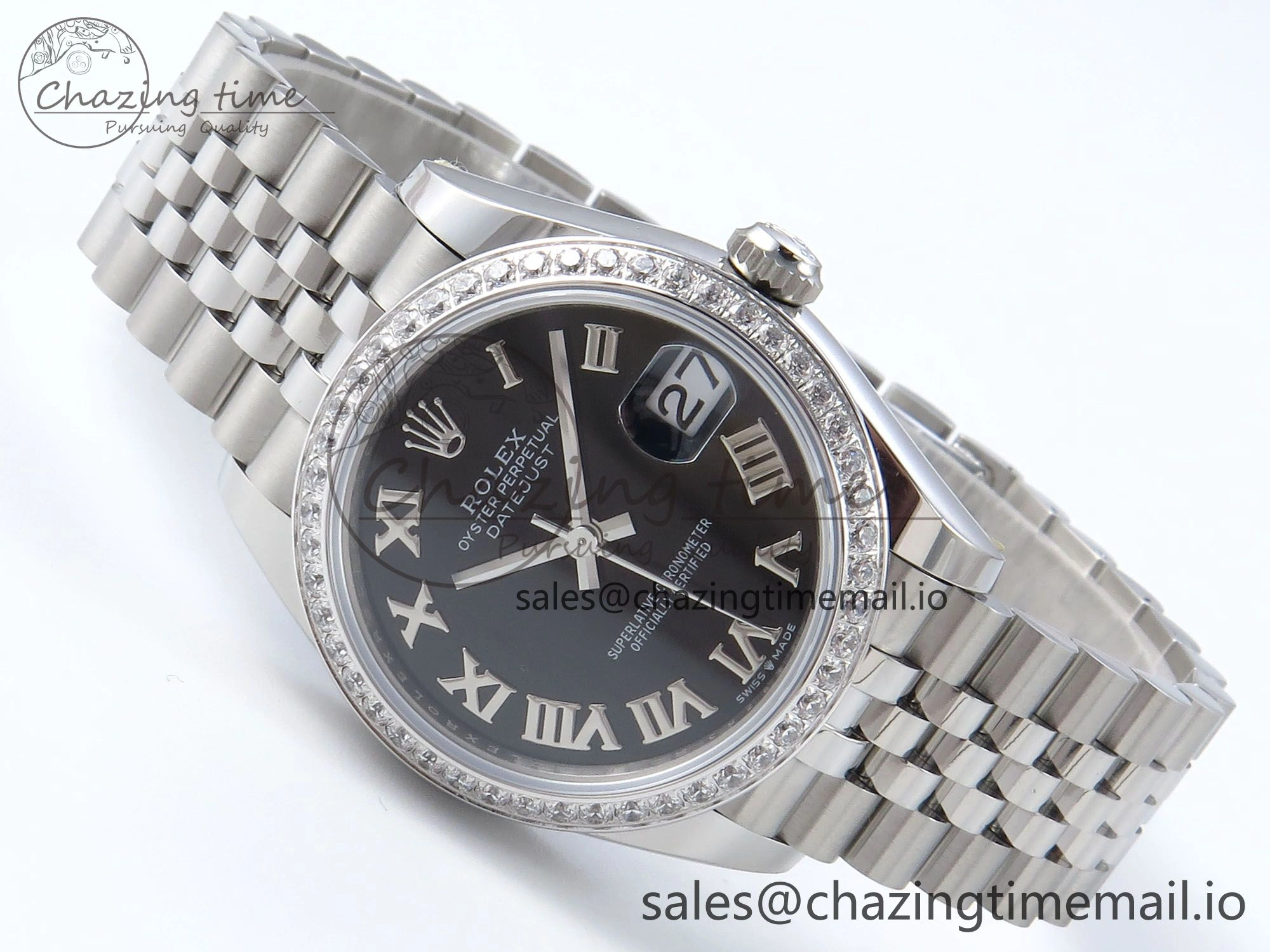 DateJust 31 278384RBR ARF 1:1 Best Edition 904L Steel Black Roman Dial Diamonds Bezel on SS Jubilee Bracelet ETA 2688