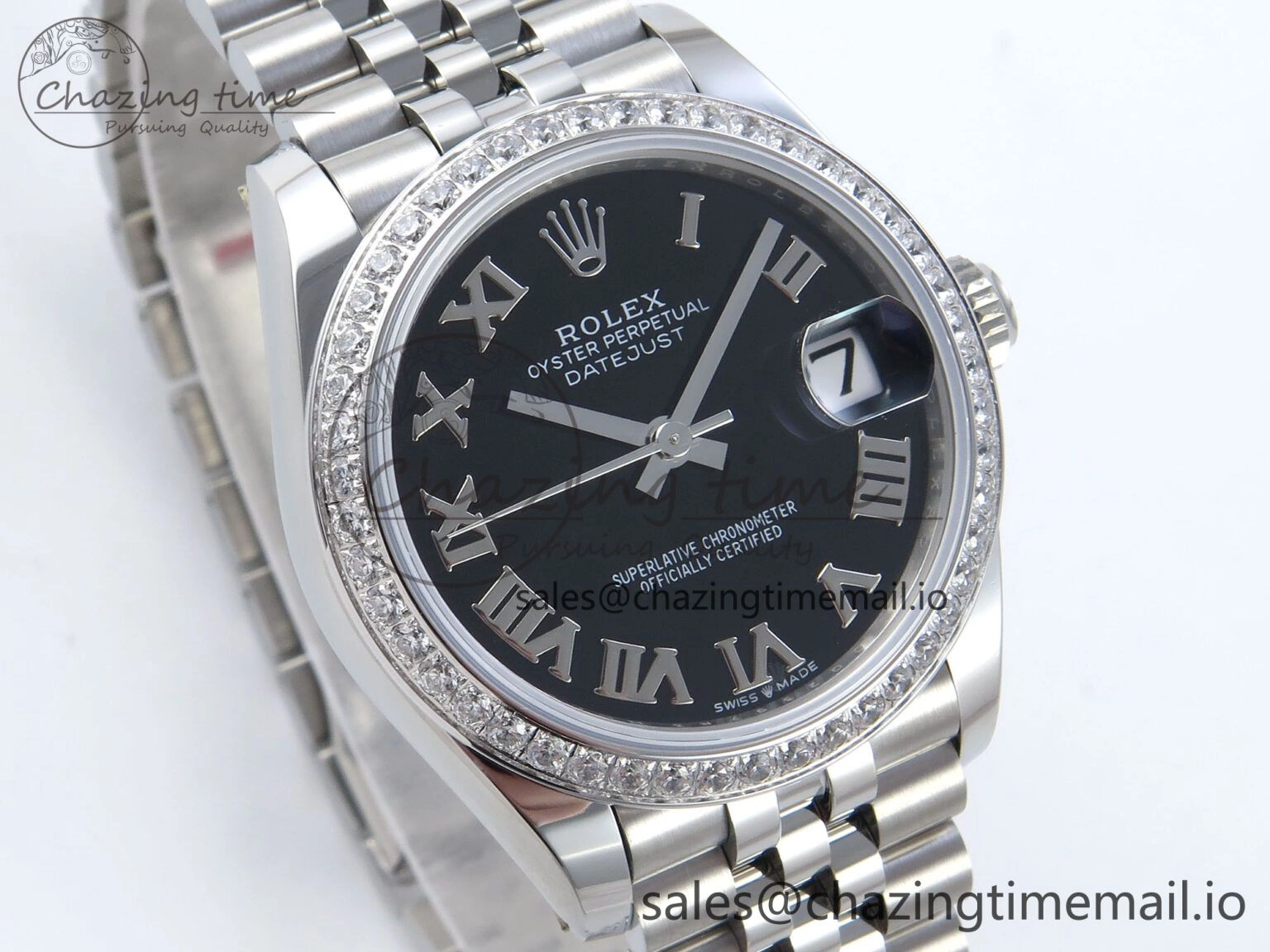 DateJust 31 278384RBR ARF 1:1 Best Edition 904L Steel Black Roman Dial Diamonds Bezel on SS Jubilee Bracelet ETA 2688