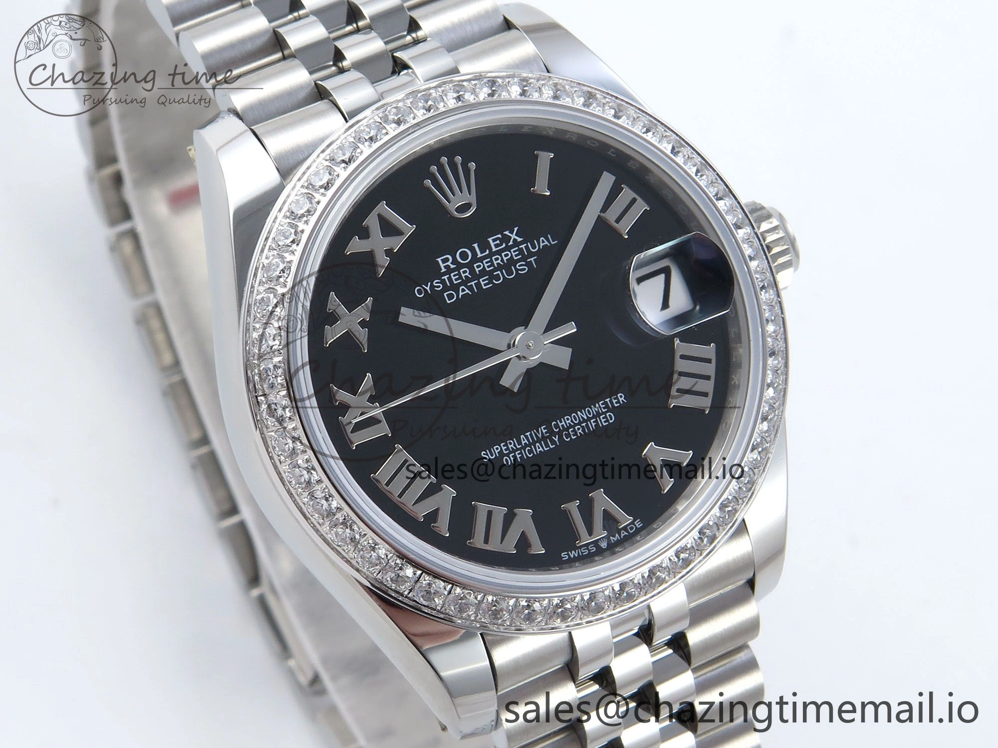 DateJust 31 278384RBR ARF 1:1 Best Edition 904L Steel Black Roman Dial Diamonds Bezel on SS Jubilee Bracelet ETA 2688