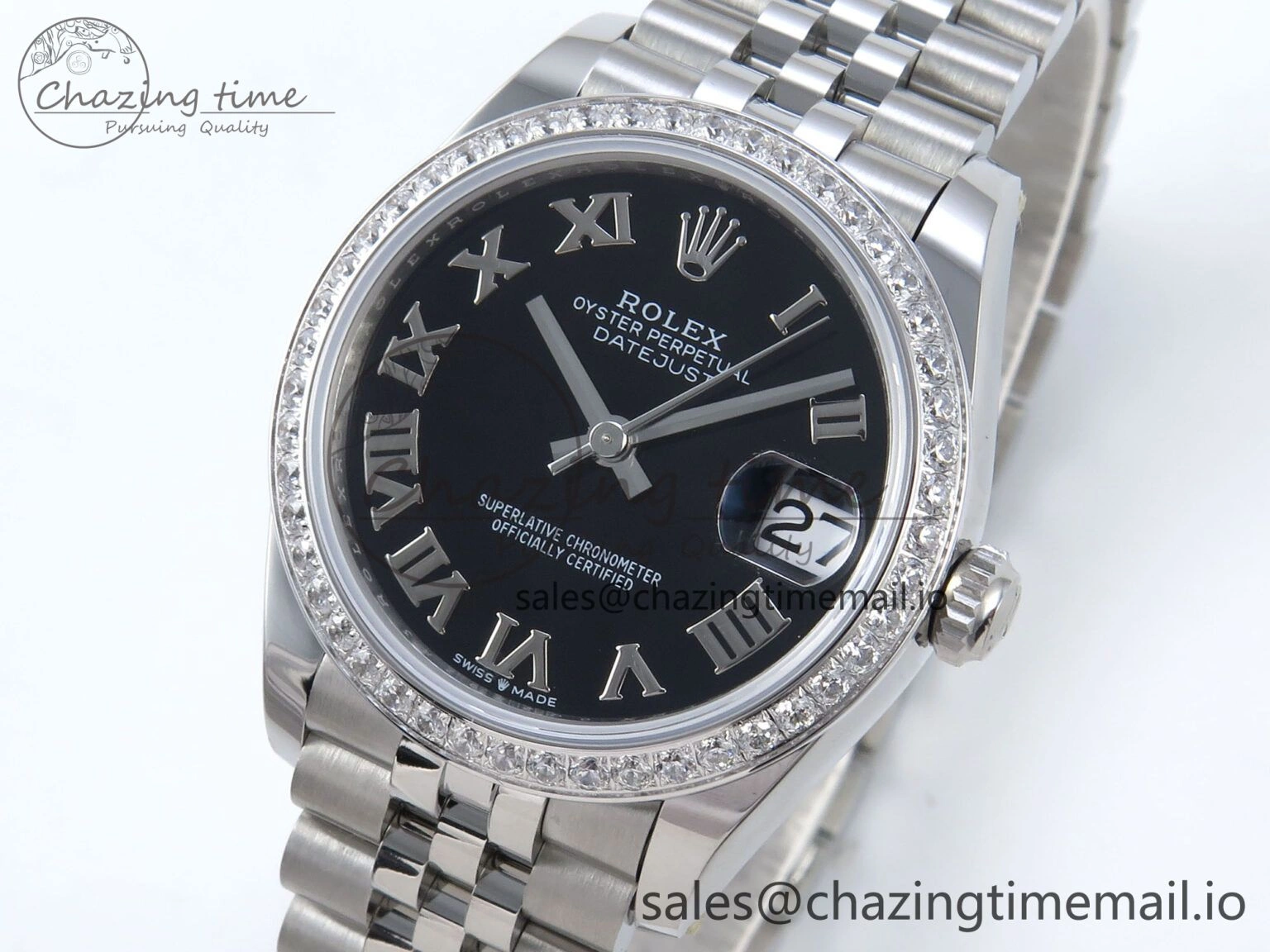DateJust 31 278384RBR ARF 1:1 Best Edition 904L Steel Black Roman Dial Diamonds Bezel on SS Jubilee Bracelet ETA 2688