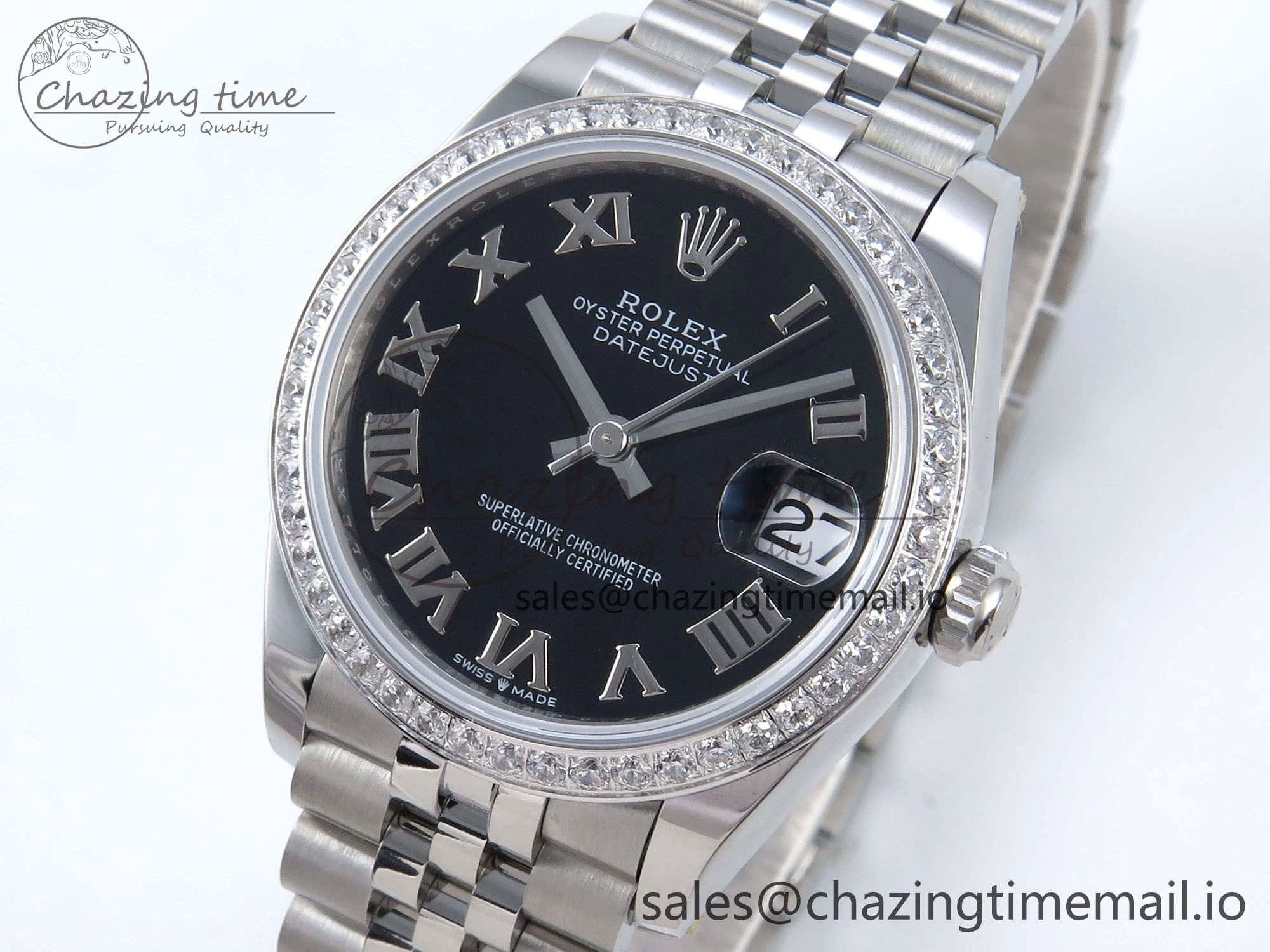 DateJust 31 278384RBR ARF 1:1 Best Edition 904L Steel Black Roman Dial Diamonds Bezel on SS Jubilee Bracelet ETA 2688