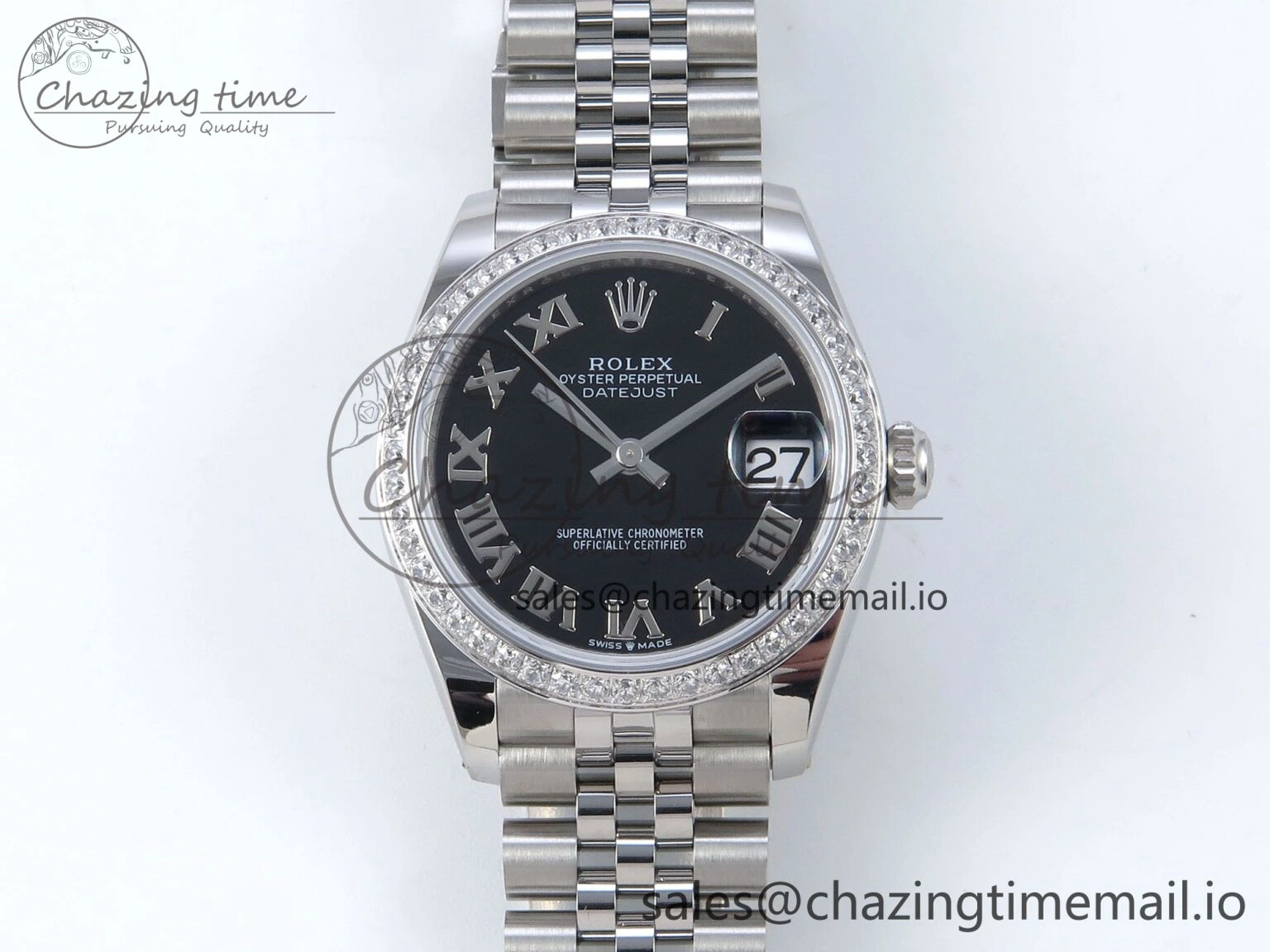 DateJust 31 278384RBR ARF 1:1 Best Edition 904L Steel Black Roman Dial Diamonds Bezel on SS Jubilee Bracelet ETA 2688