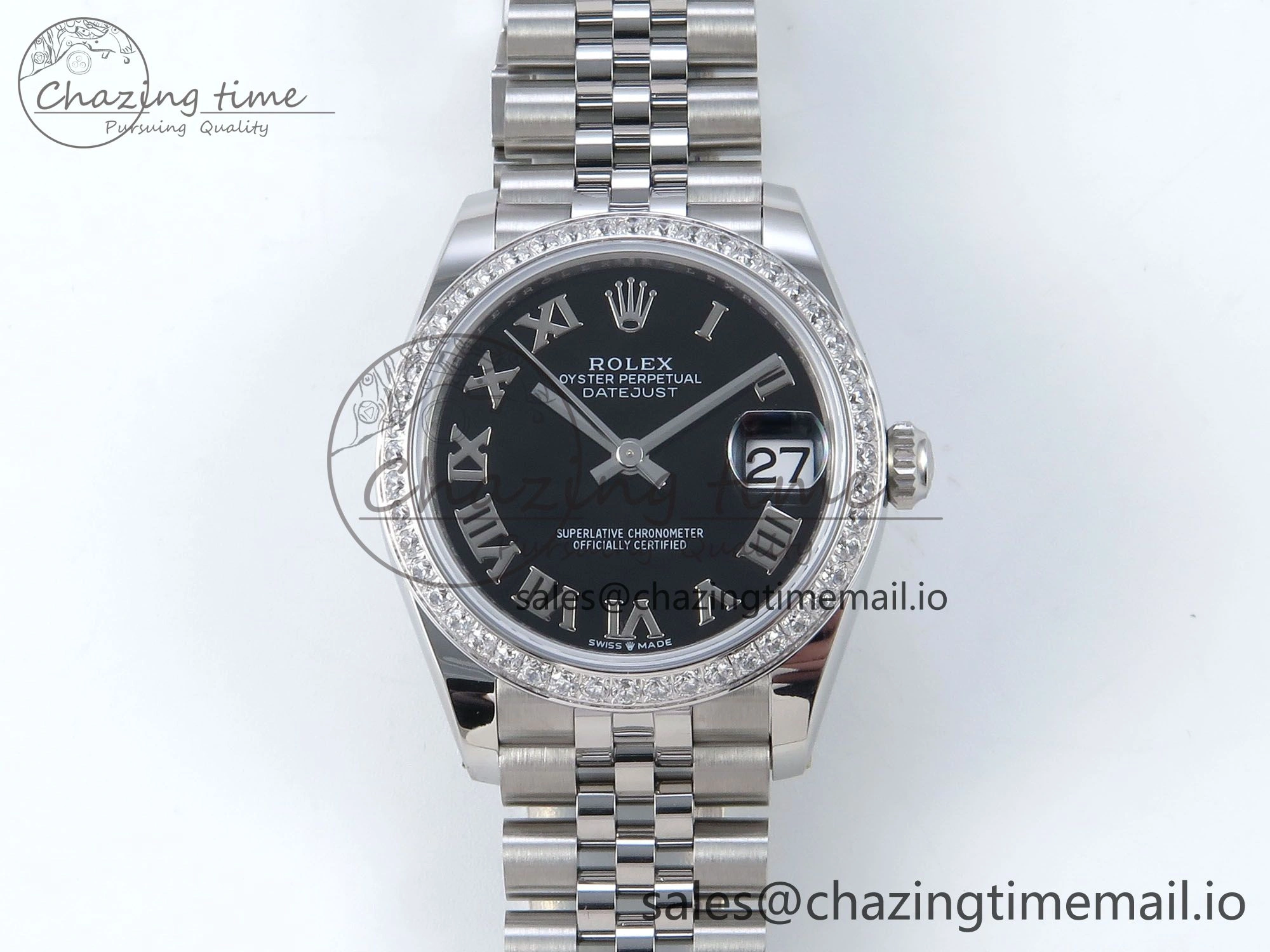 DateJust 31 278384RBR ARF 1:1 Best Edition 904L Steel Black Roman Dial Diamonds Bezel on SS Jubilee Bracelet ETA 2688