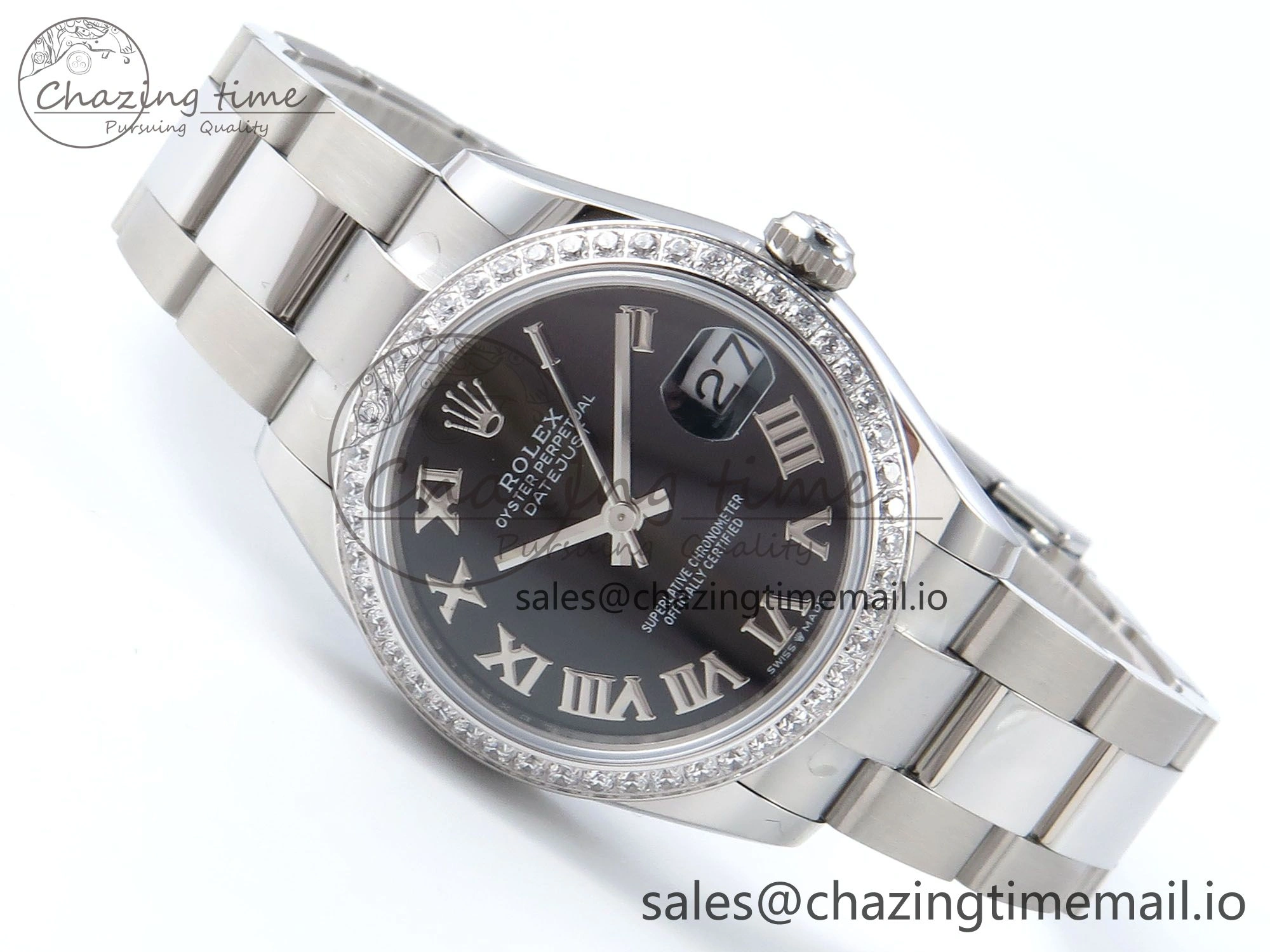 DateJust 31 278384RBR ARF 1:1 Best Edition 904L Steel Black Roman Dial Diamonds Bezel on SS Oyster Bracelet ETA 2688