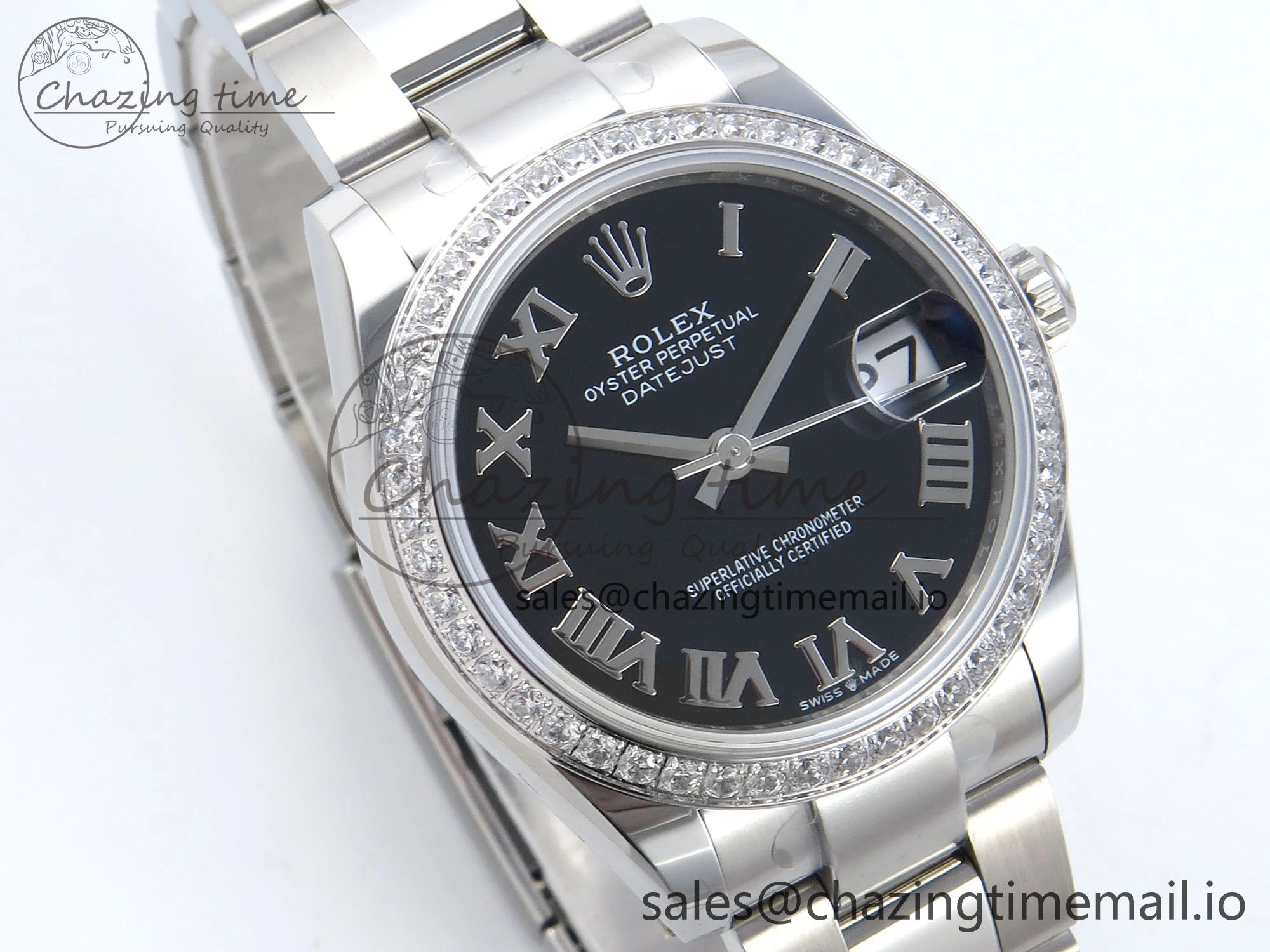 DateJust 31 278384RBR ARF 1:1 Best Edition 904L Steel Black Roman Dial Diamonds Bezel on SS Oyster Bracelet ETA 2688