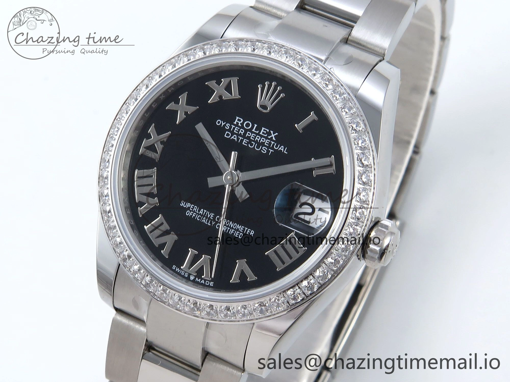 DateJust 31 278384RBR ARF 1:1 Best Edition 904L Steel Black Roman Dial Diamonds Bezel on SS Oyster Bracelet ETA 2688