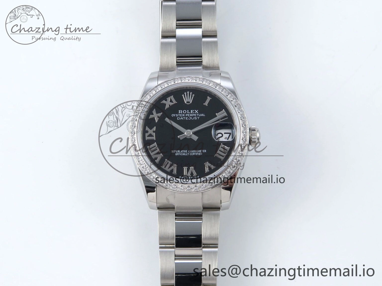 DateJust 31 278384RBR ARF 1:1 Best Edition 904L Steel Black Roman Dial Diamonds Bezel on SS Oyster Bracelet ETA 2688