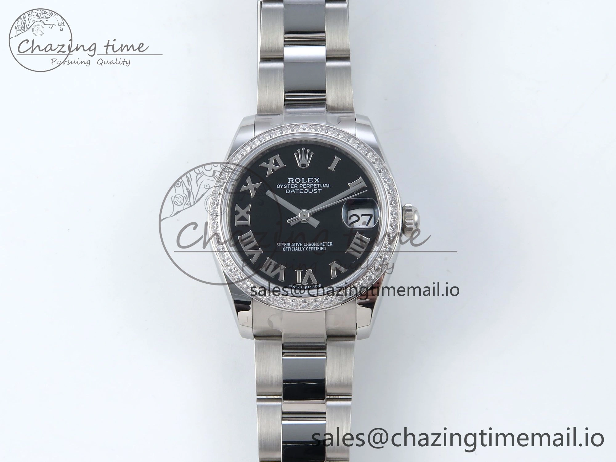 DateJust 31 278384RBR ARF 1:1 Best Edition 904L Steel Black Roman Dial Diamonds Bezel on SS Oyster Bracelet ETA 2688