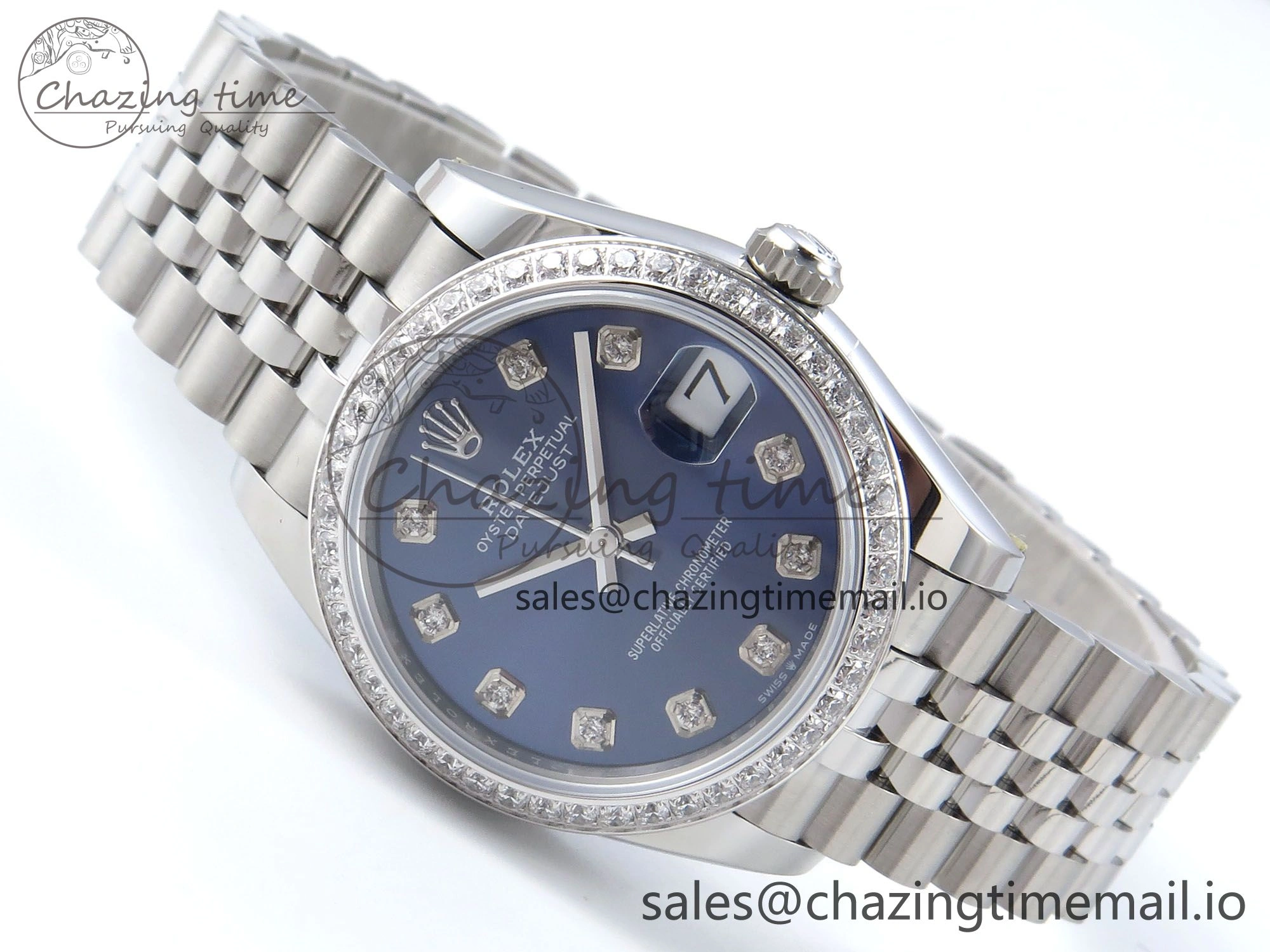 DateJust 31 278384RBR ARF 1:1 Best Edition 904L Steel Blue Diamonds Dial Diamonds Bezel on SS Jubilee Bracelet ETA 2688