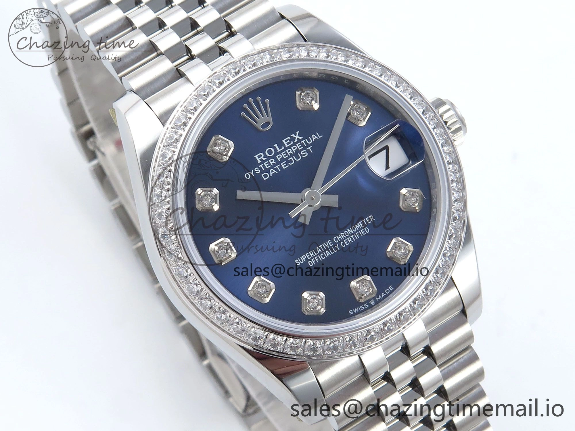 DateJust 31 278384RBR ARF 1:1 Best Edition 904L Steel Blue Diamonds Dial Diamonds Bezel on SS Jubilee Bracelet ETA 2688