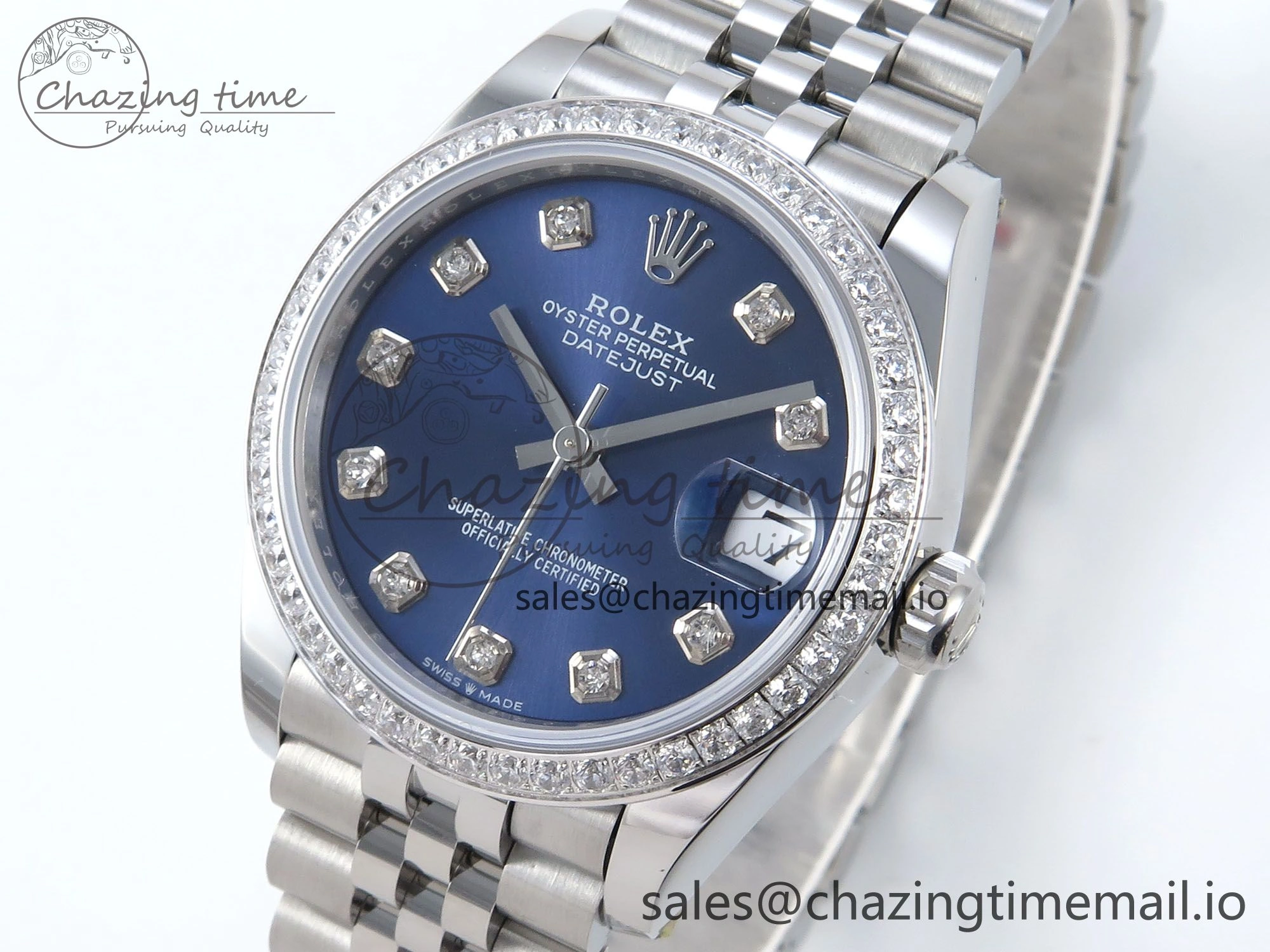 DateJust 31 278384RBR ARF 1:1 Best Edition 904L Steel Blue Diamonds Dial Diamonds Bezel on SS Jubilee Bracelet ETA 2688
