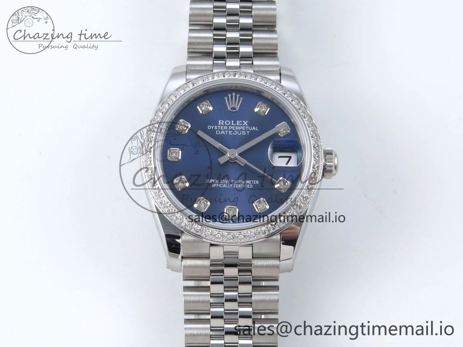 DateJust 31 278384RBR ARF 1:1 Best Edition 904L Steel Blue Diamonds Dial Diamonds Bezel on SS Jubilee Bracelet ETA 2688