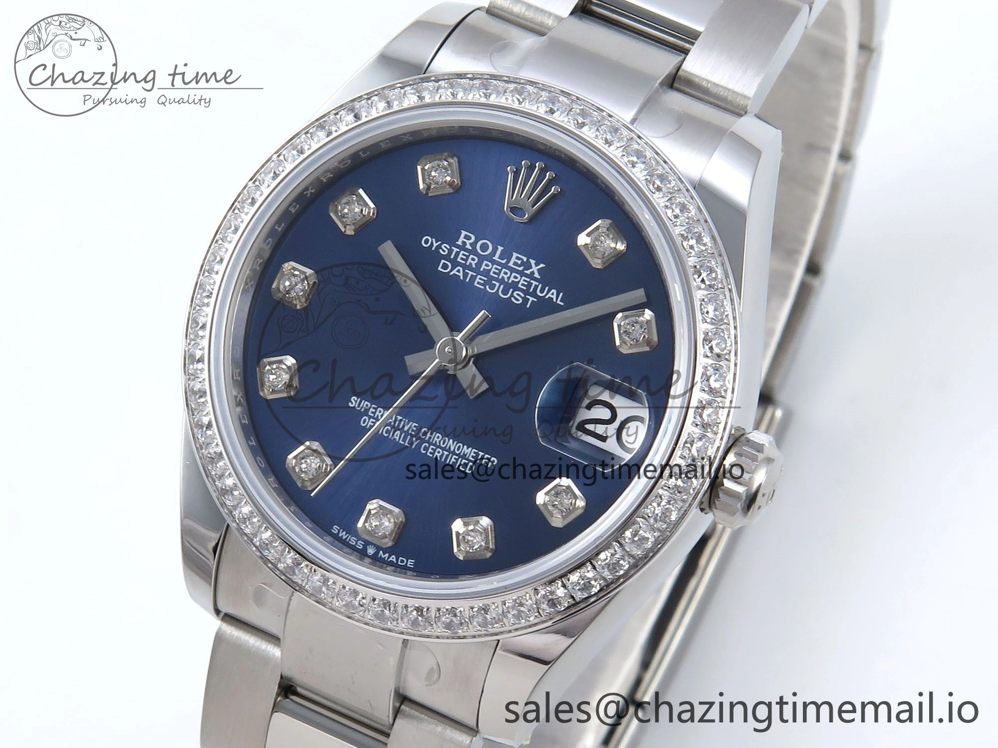 DateJust 31 278384RBR ARF 1:1 Best Edition 904L Steel Blue Diamonds Dial Diamonds Bezel on SS Oyster Bracelet ETA 2688