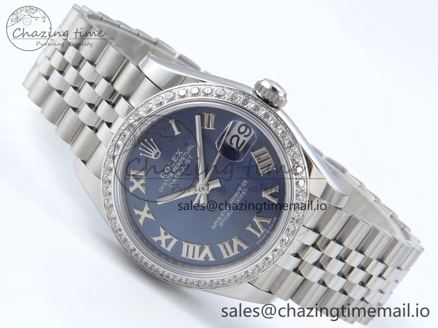 DateJust 31 278384RBR ARF 1:1 Best Edition 904L Steel Blue Roman Dial Diamonds Bezel on SS Jubilee Bracelet ETA 2688