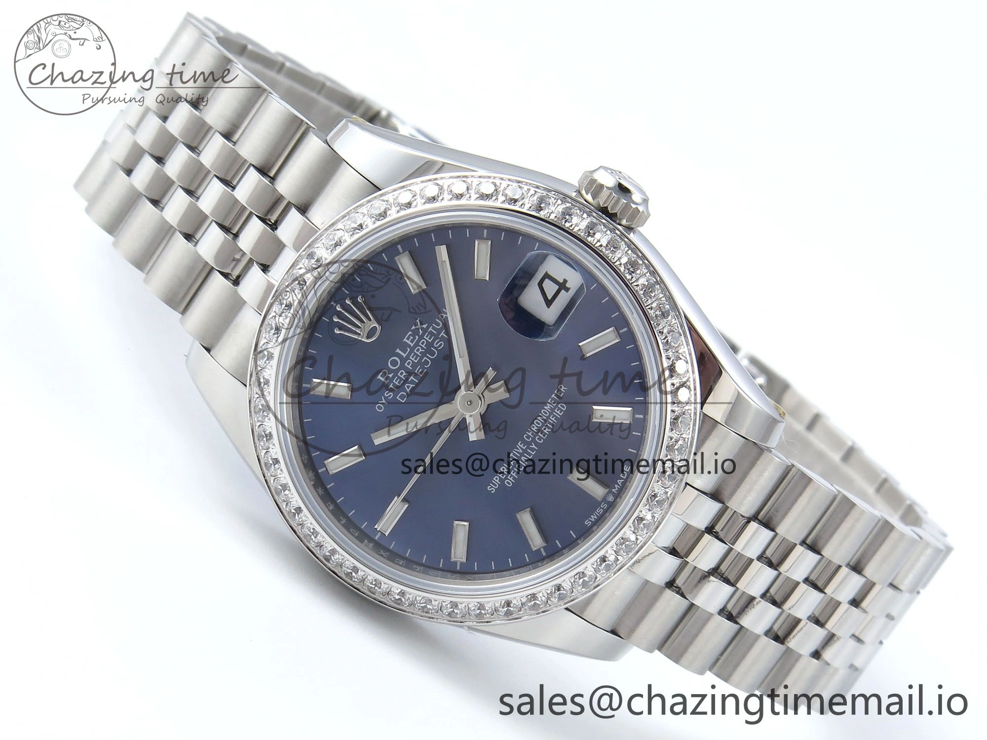 DateJust 31 278384RBR ARF 1:1 Best Edition 904L Steel Blue Stick Dial Diamonds Bezel on SS Jubilee Bracelet ETA 2688