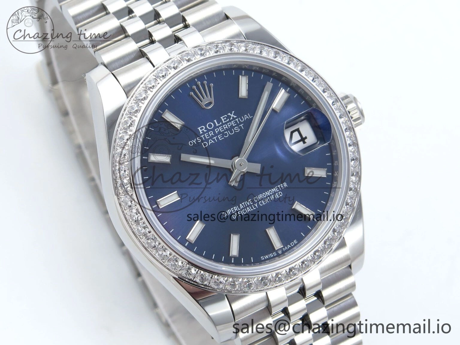 DateJust 31 278384RBR ARF 1:1 Best Edition 904L Steel Blue Stick Dial Diamonds Bezel on SS Jubilee Bracelet ETA 2688