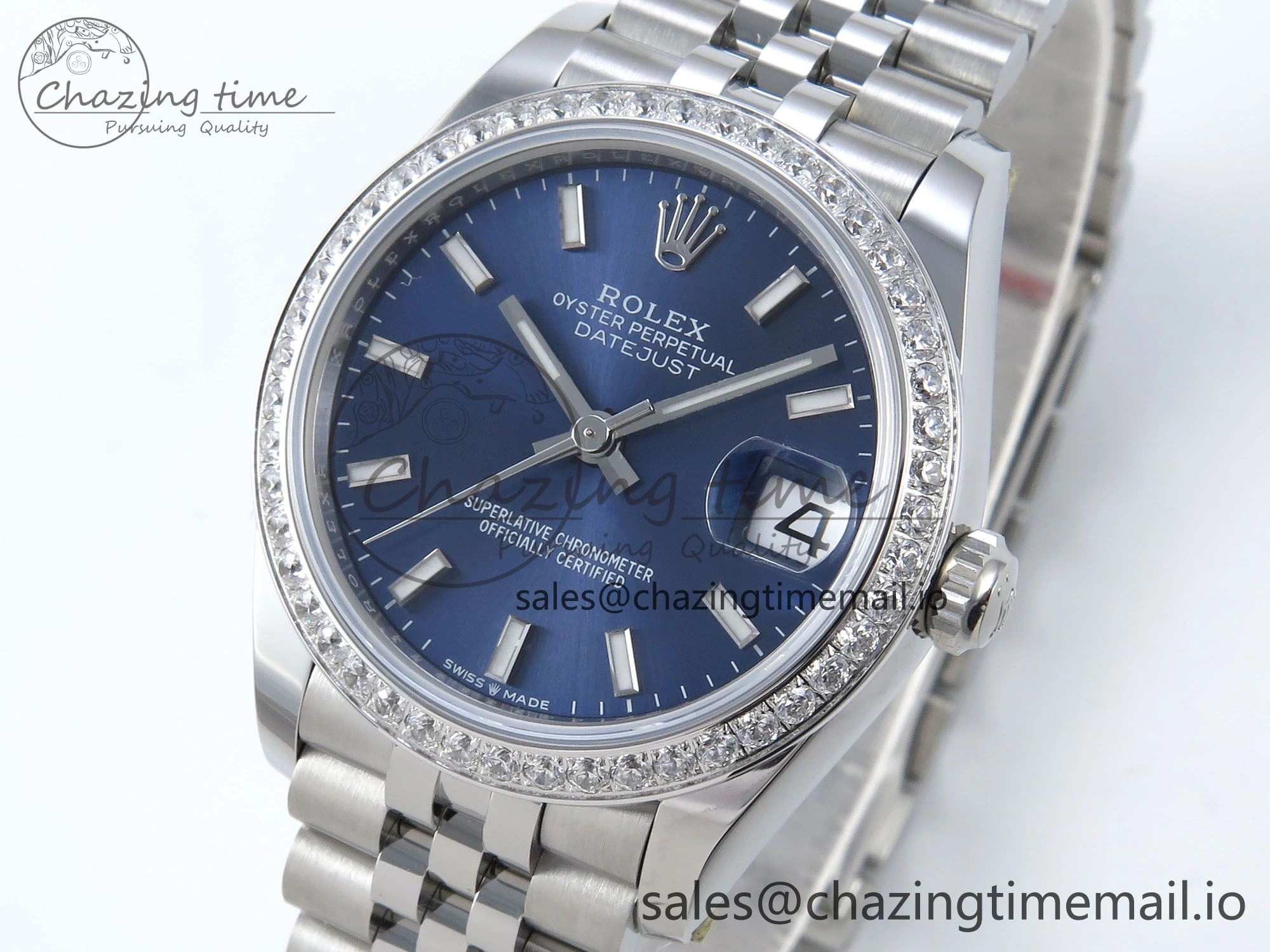 DateJust 31 278384RBR ARF 1:1 Best Edition 904L Steel Blue Stick Dial Diamonds Bezel on SS Jubilee Bracelet ETA 2688