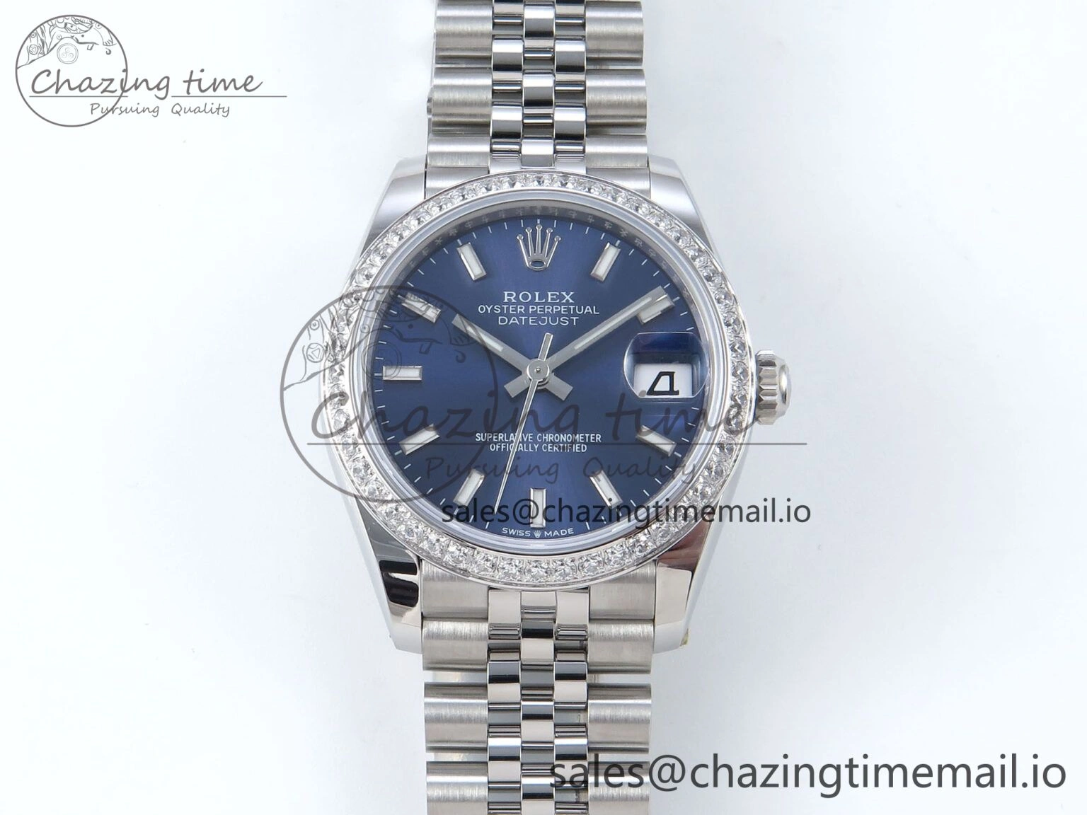 DateJust 31 278384RBR ARF 1:1 Best Edition 904L Steel Blue Stick Dial Diamonds Bezel on SS Jubilee Bracelet ETA 2688