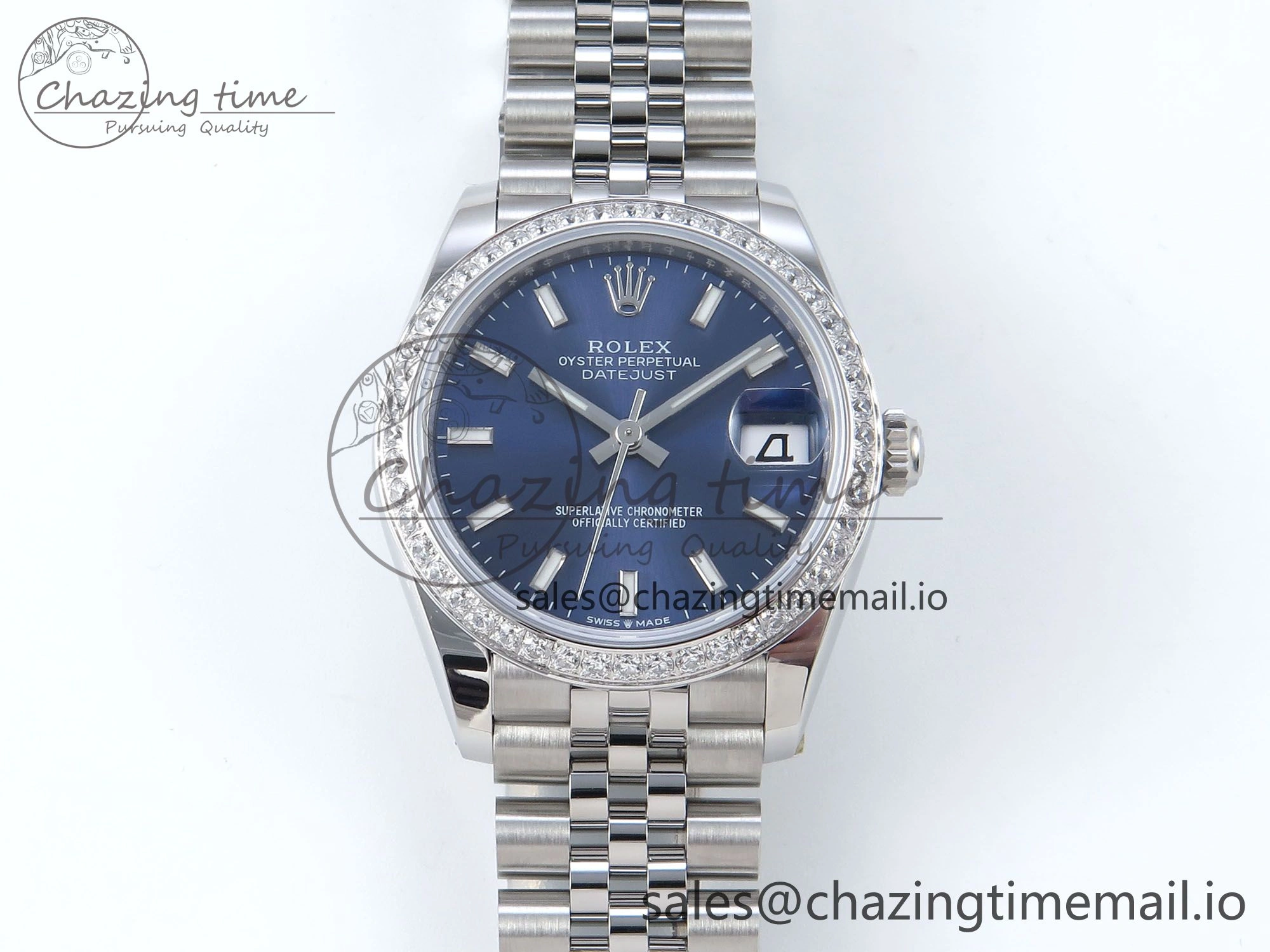 DateJust 31 278384RBR ARF 1:1 Best Edition 904L Steel Blue Stick Dial Diamonds Bezel on SS Jubilee Bracelet ETA 2688