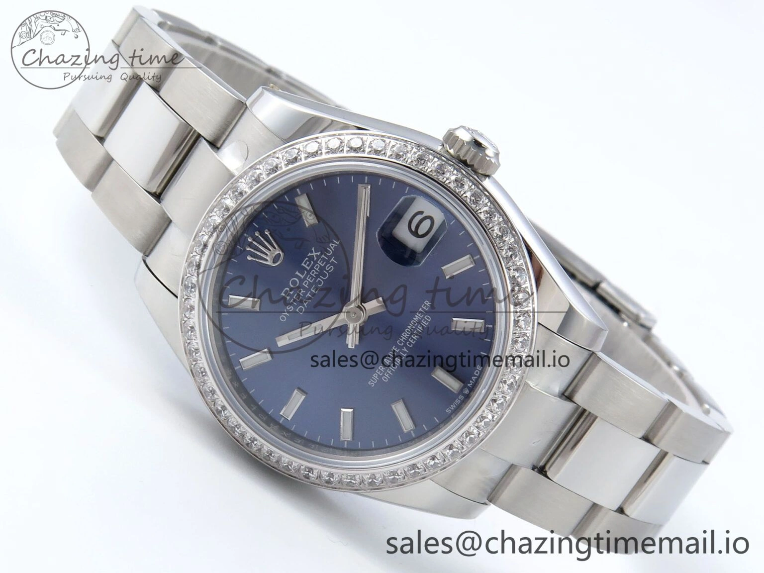 DateJust 31 278384RBR ARF 1:1 Best Edition 904L Steel Blue Stick Dial Diamonds Bezel on SS Oyster Bracelet ETA 2688