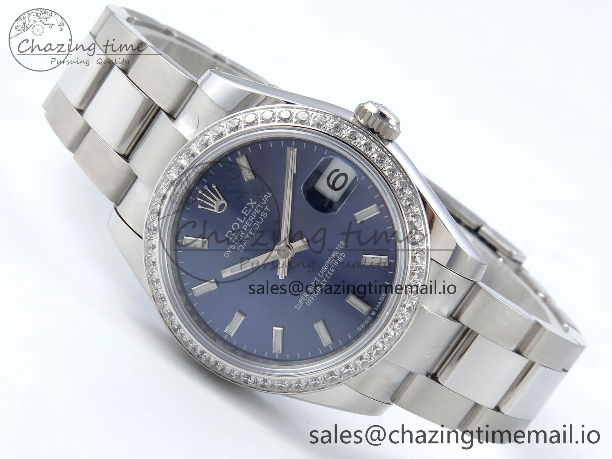 DateJust 31 278384RBR ARF 1:1 Best Edition 904L Steel Blue Stick Dial Diamonds Bezel on SS Oyster Bracelet ETA 2688