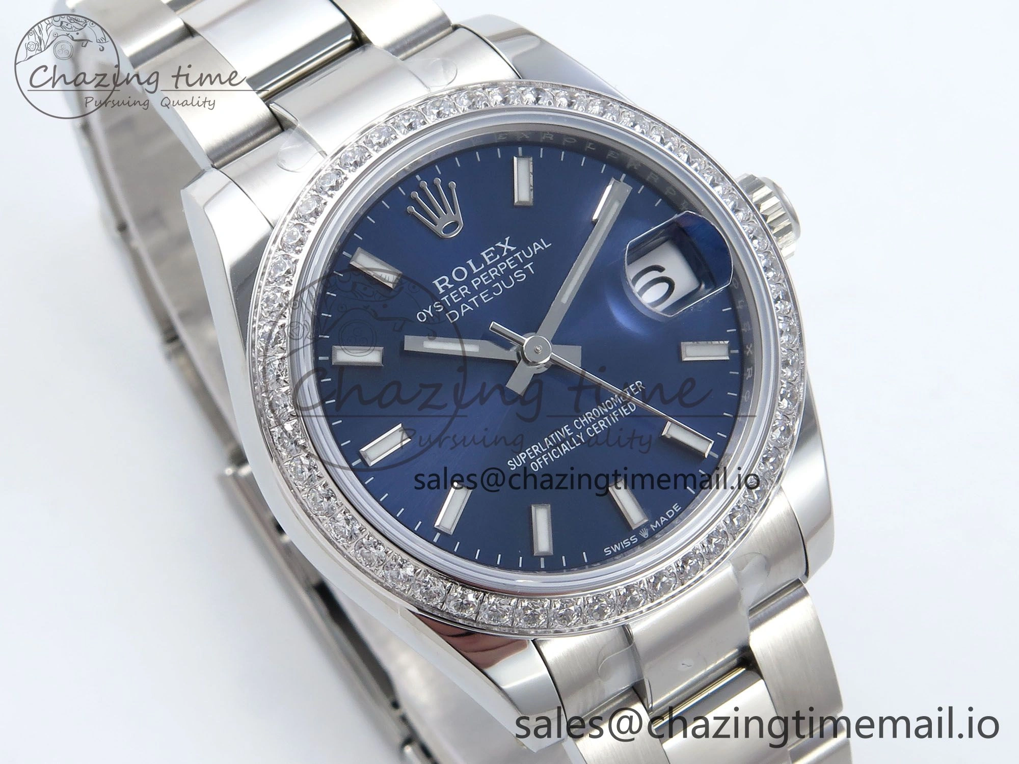 DateJust 31 278384RBR ARF 1:1 Best Edition 904L Steel Blue Stick Dial Diamonds Bezel on SS Oyster Bracelet ETA 2688