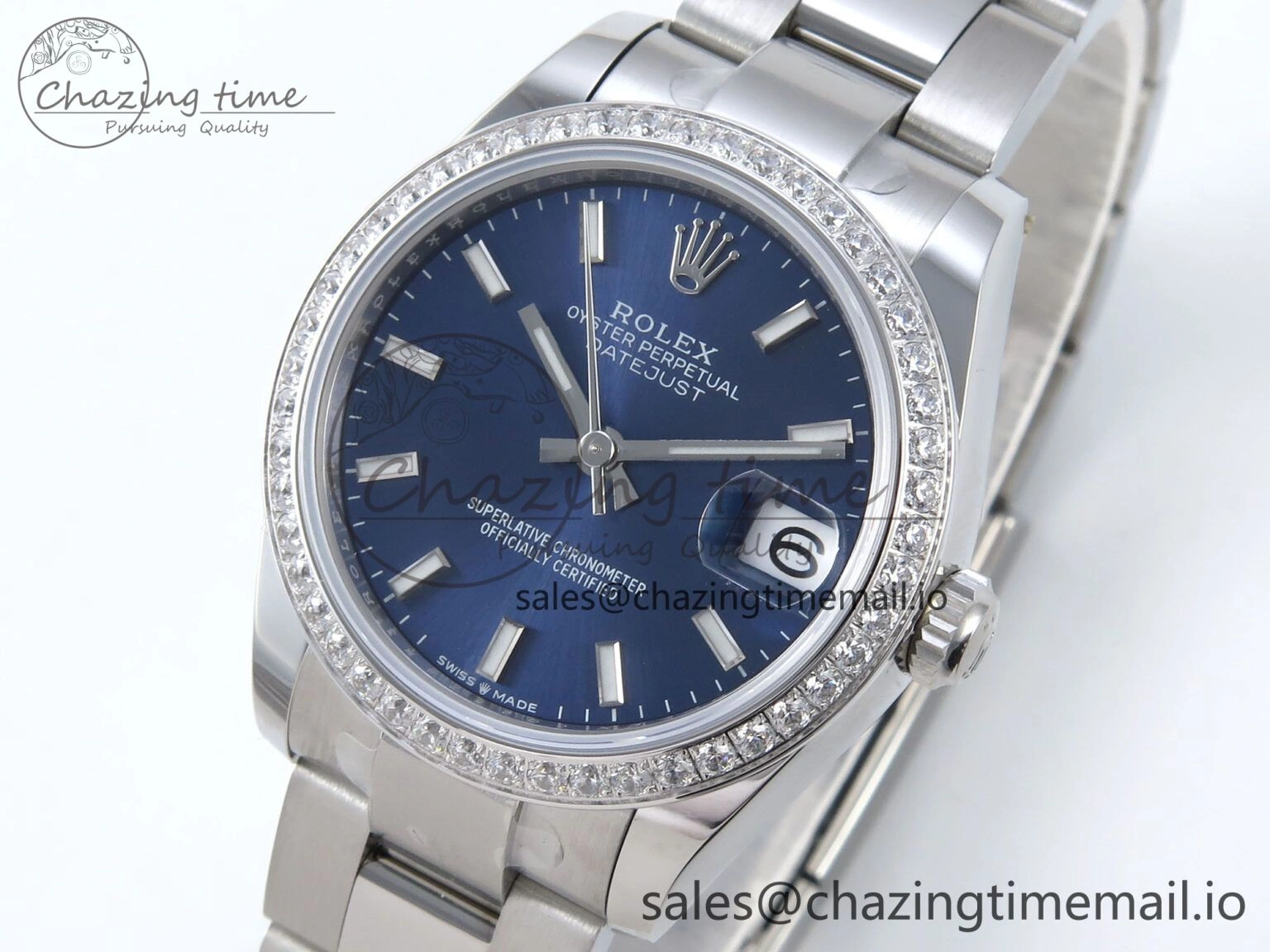DateJust 31 278384RBR ARF 1:1 Best Edition 904L Steel Blue Stick Dial Diamonds Bezel on SS Oyster Bracelet ETA 2688