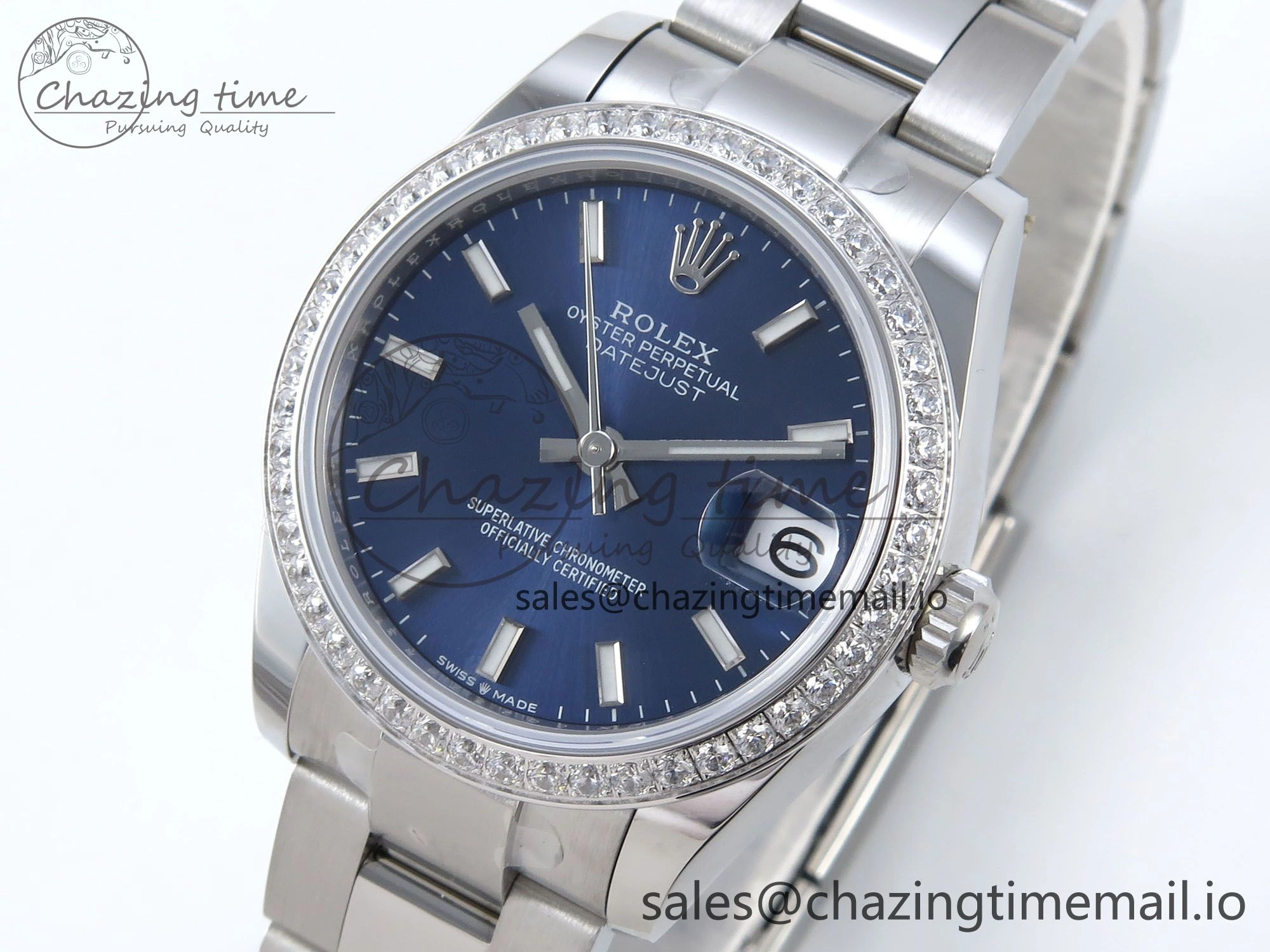 DateJust 31 278384RBR ARF 1:1 Best Edition 904L Steel Blue Stick Dial Diamonds Bezel on SS Oyster Bracelet ETA 2688