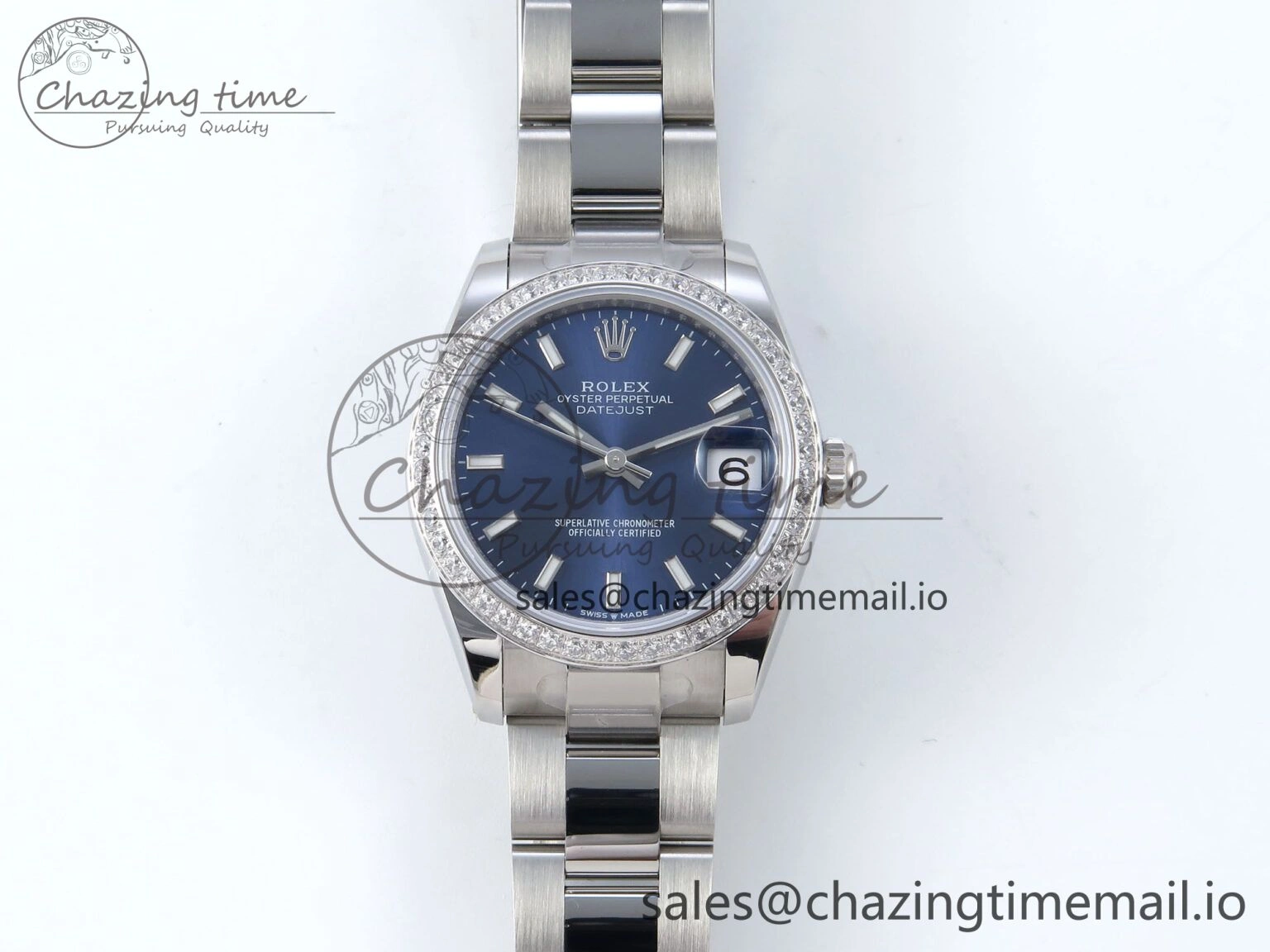 DateJust 31 278384RBR ARF 1:1 Best Edition 904L Steel Blue Stick Dial Diamonds Bezel on SS Oyster Bracelet ETA 2688