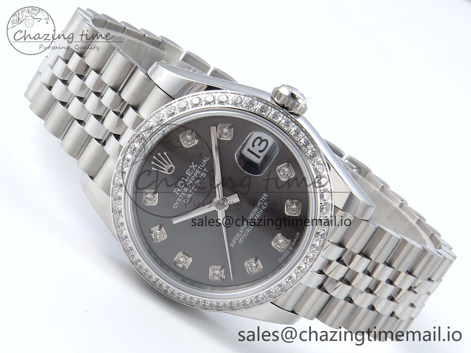 DateJust 31 278384RBR ARF 1:1 Best Edition 904L Steel Gray Diamonds Dial Diamonds Bezel on SS Jubilee Bracelet ETA 2688