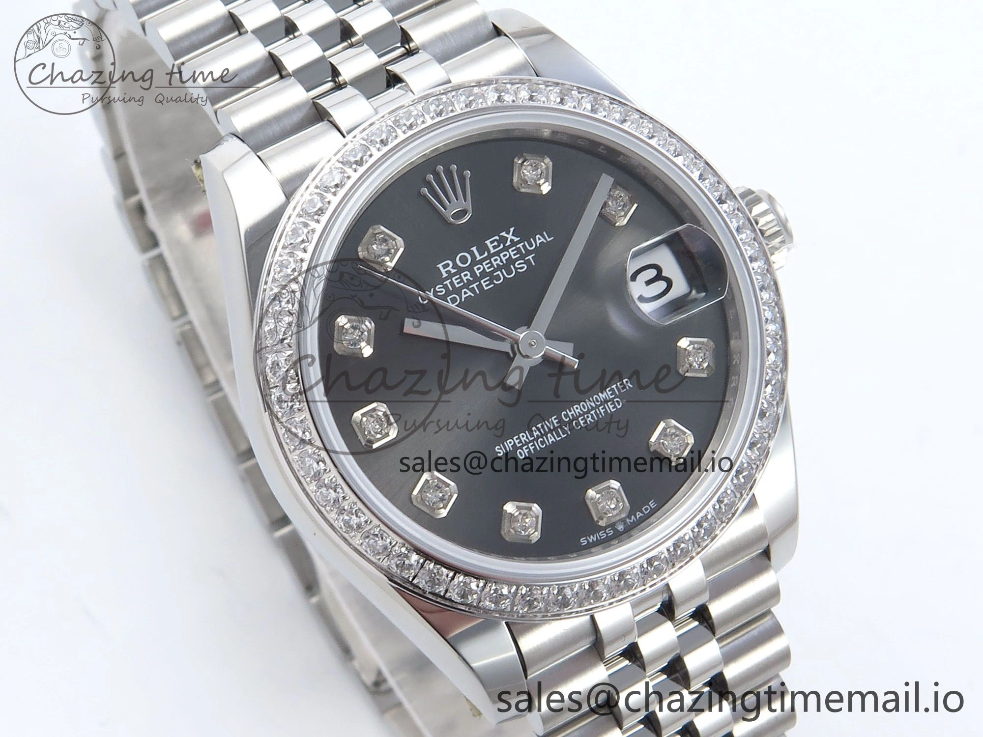 DateJust 31 278384RBR ARF 1:1 Best Edition 904L Steel Gray Diamonds Dial Diamonds Bezel on SS Jubilee Bracelet ETA 2688