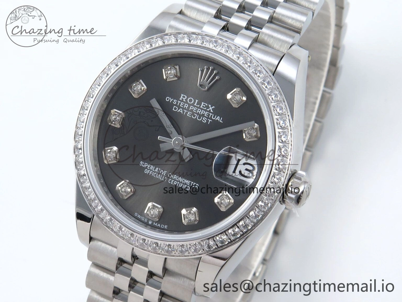 DateJust 31 278384RBR ARF 1:1 Best Edition 904L Steel Gray Diamonds Dial Diamonds Bezel on SS Jubilee Bracelet ETA 2688