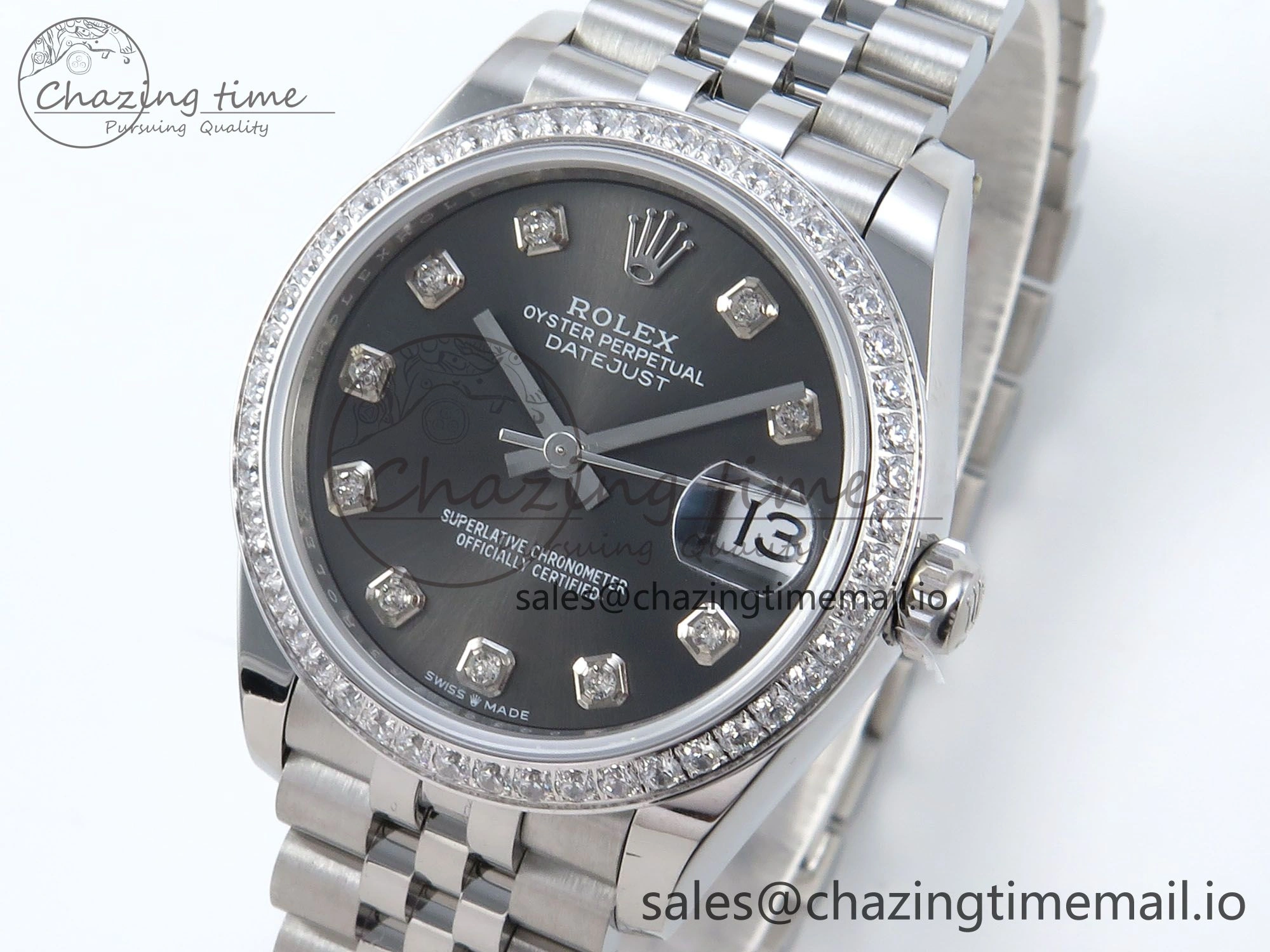DateJust 31 278384RBR ARF 1:1 Best Edition 904L Steel Gray Diamonds Dial Diamonds Bezel on SS Jubilee Bracelet ETA 2688