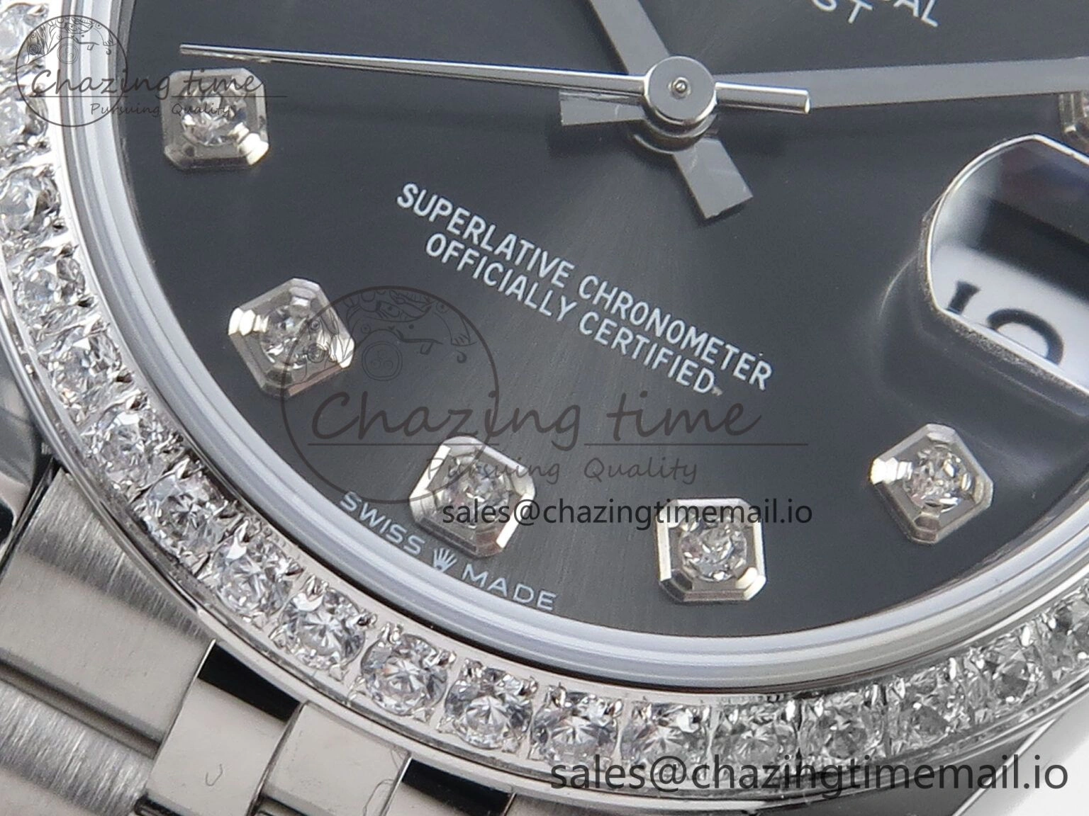 DateJust 31 278384RBR ARF 1:1 Best Edition 904L Steel Gray Diamonds Dial Diamonds Bezel on SS Jubilee Bracelet ETA 2688