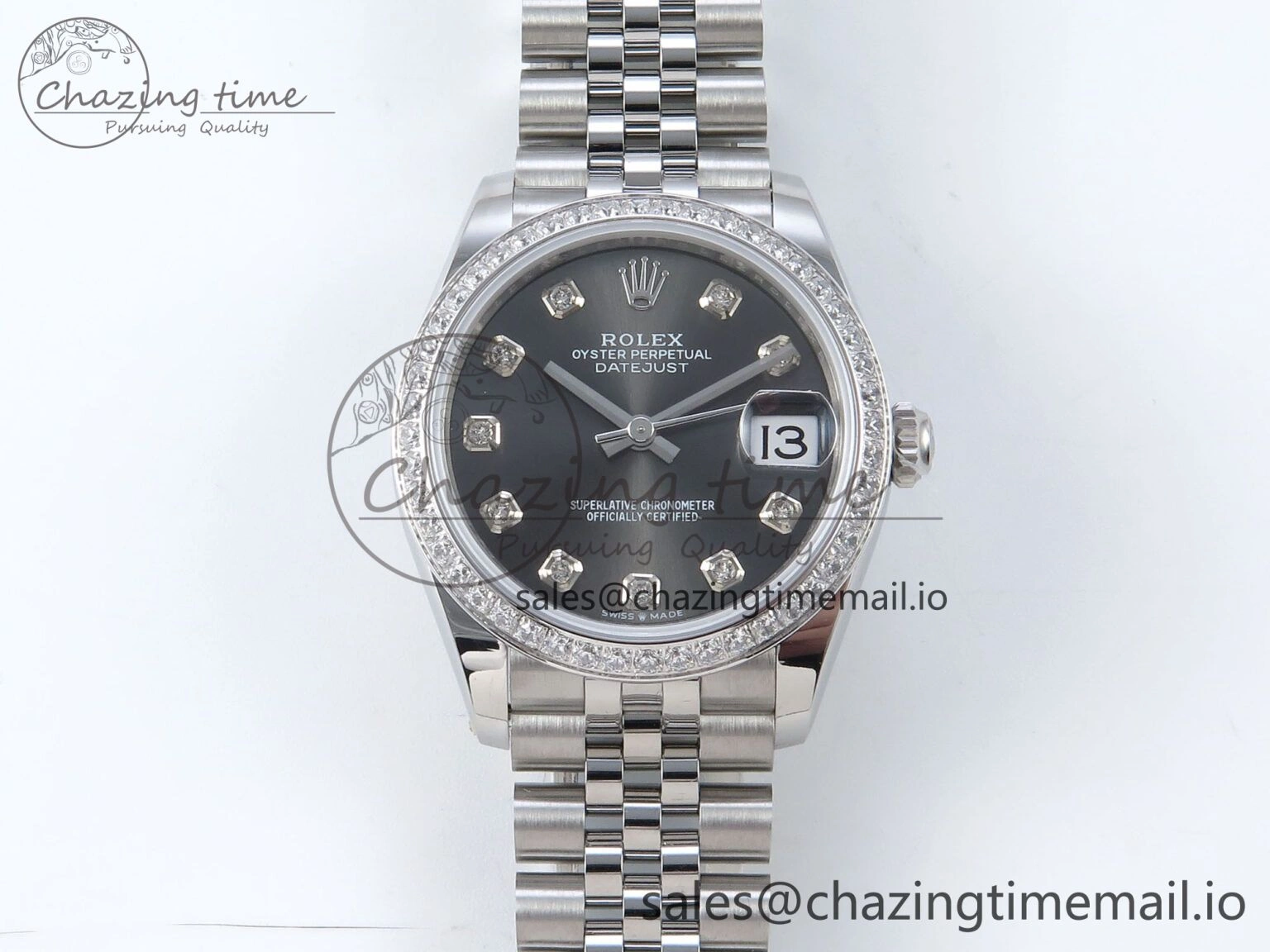DateJust 31 278384RBR ARF 1:1 Best Edition 904L Steel Gray Diamonds Dial Diamonds Bezel on SS Jubilee Bracelet ETA 2688
