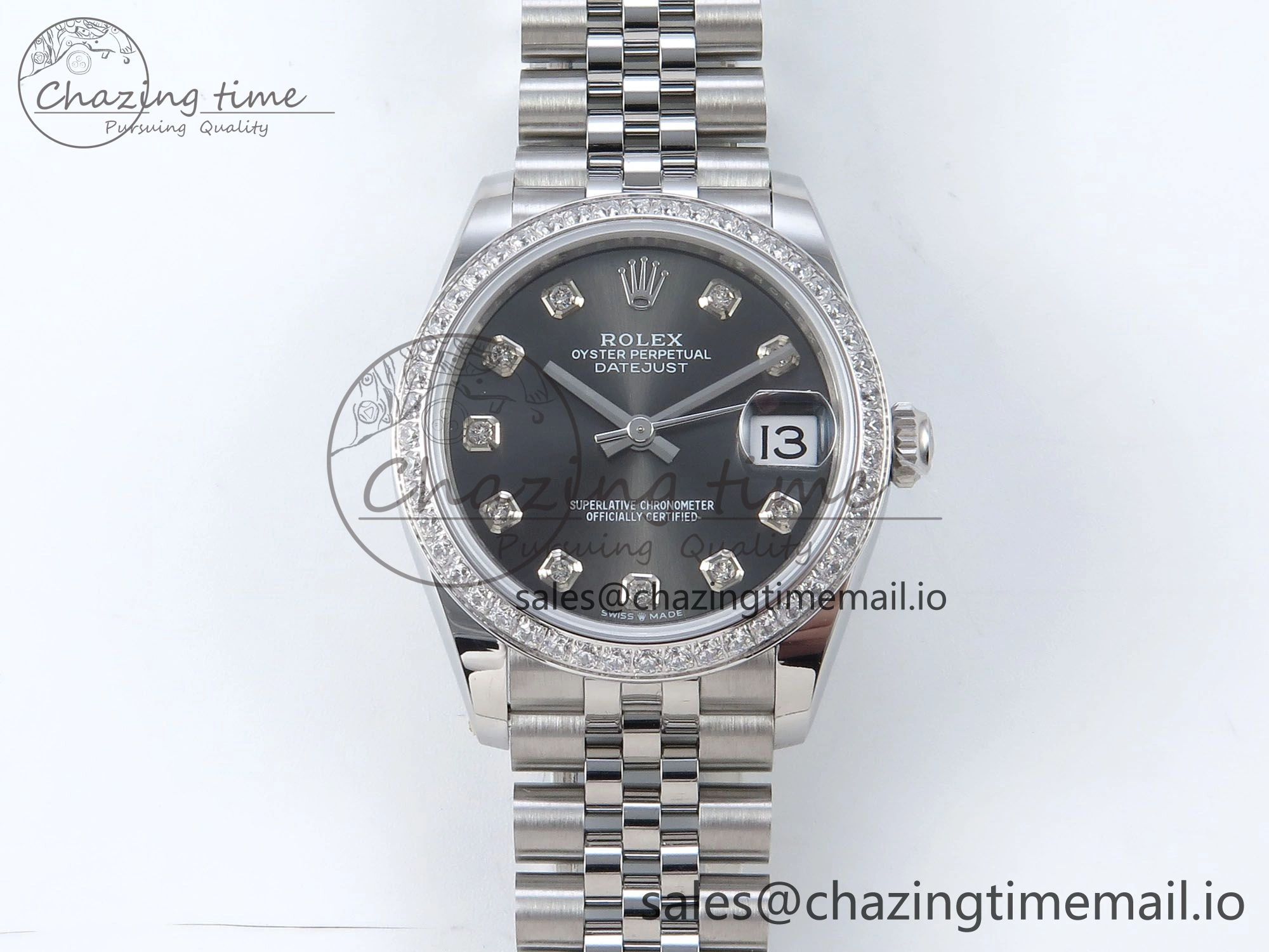 DateJust 31 278384RBR ARF 1:1 Best Edition 904L Steel Gray Diamonds Dial Diamonds Bezel on SS Jubilee Bracelet ETA 2688