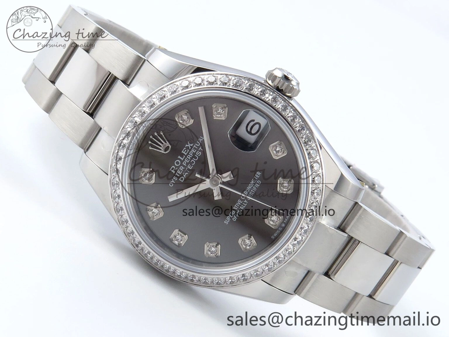 DateJust 31 278384RBR ARF 1:1 Best Edition 904L Steel Gray Diamonds Dial Diamonds Bezel on SS Oyster Bracelet ETA 2688